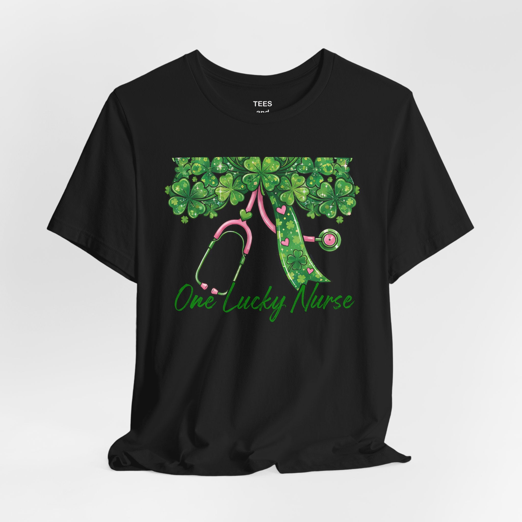 Lucky Clover Script T-Shirt | Green Shamrock Checkerboard St. Patrick's Tee