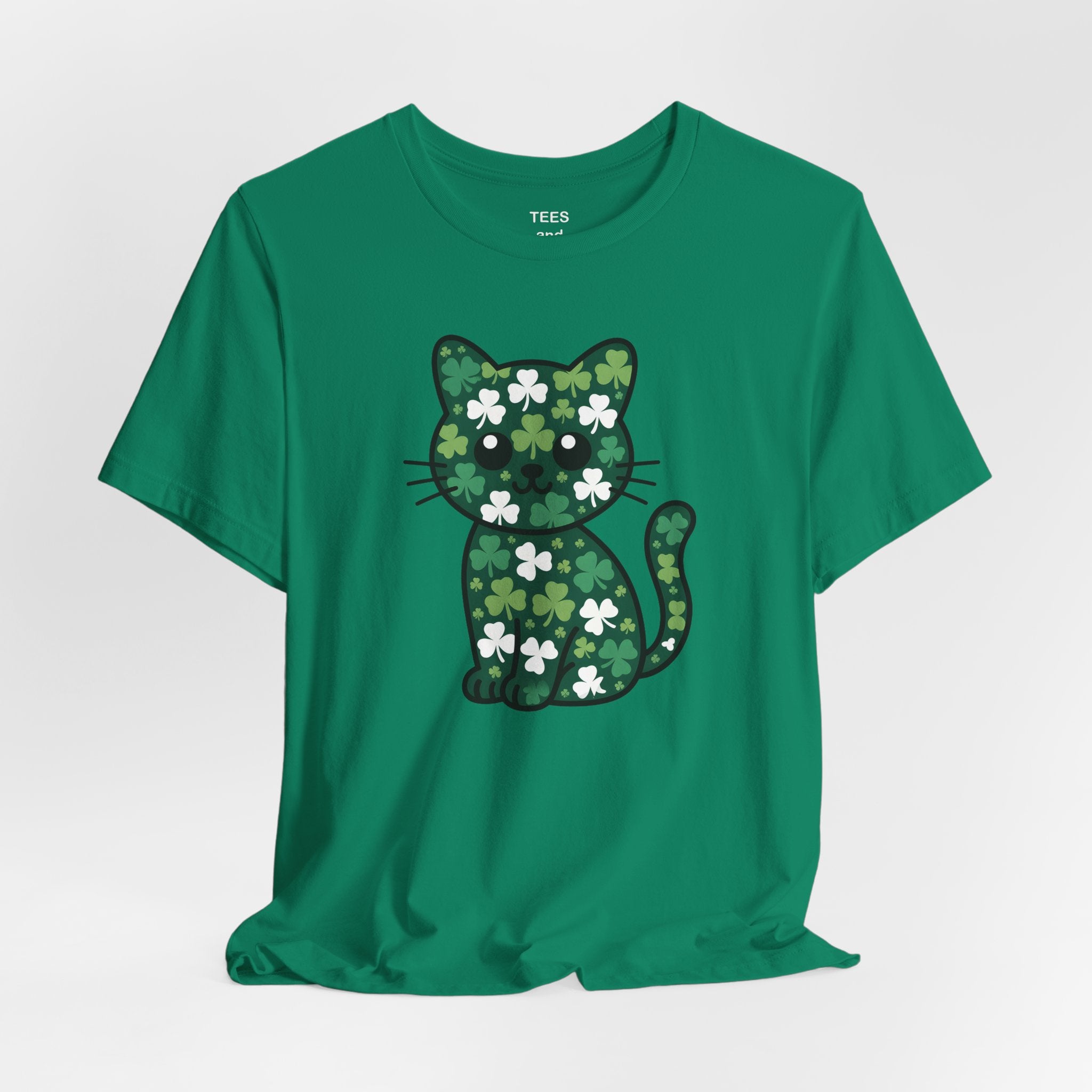 Clover Pattern Cute Cat T-Shirt | St. Patrick's Day Shamrock Kitty