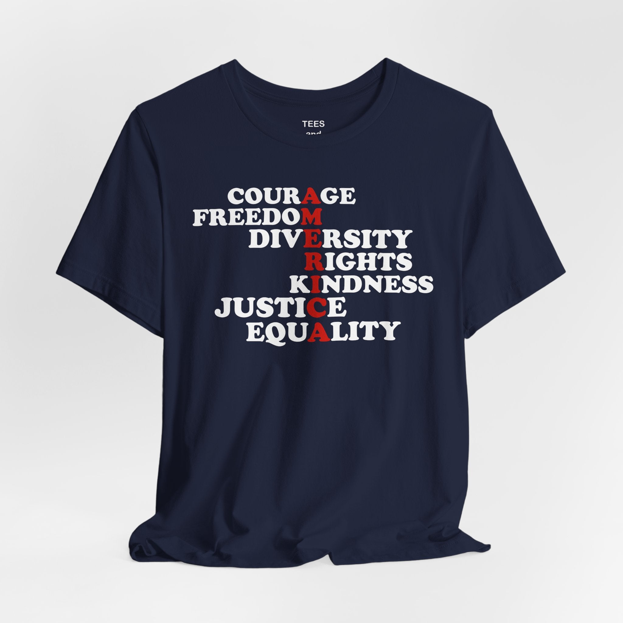 Vertical AMERICA text T-Shirt | Patriotic USA lettering tee