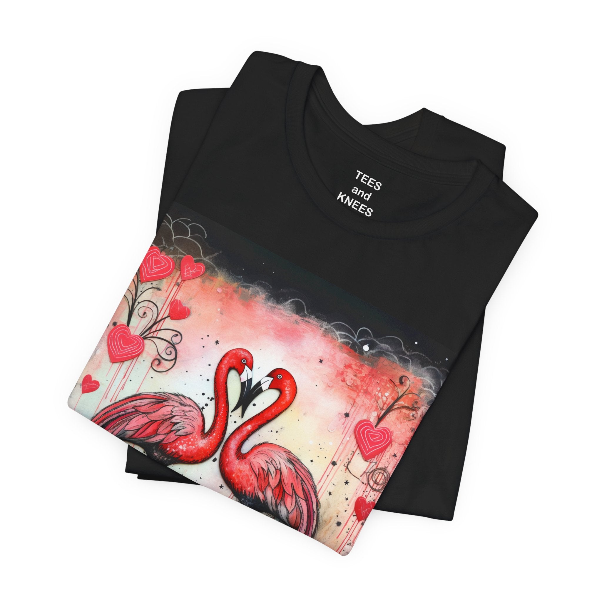 Flamingo Love T-Shirt | Two Flamingoes Heart Valentine's Day Artistic Grunge Tee