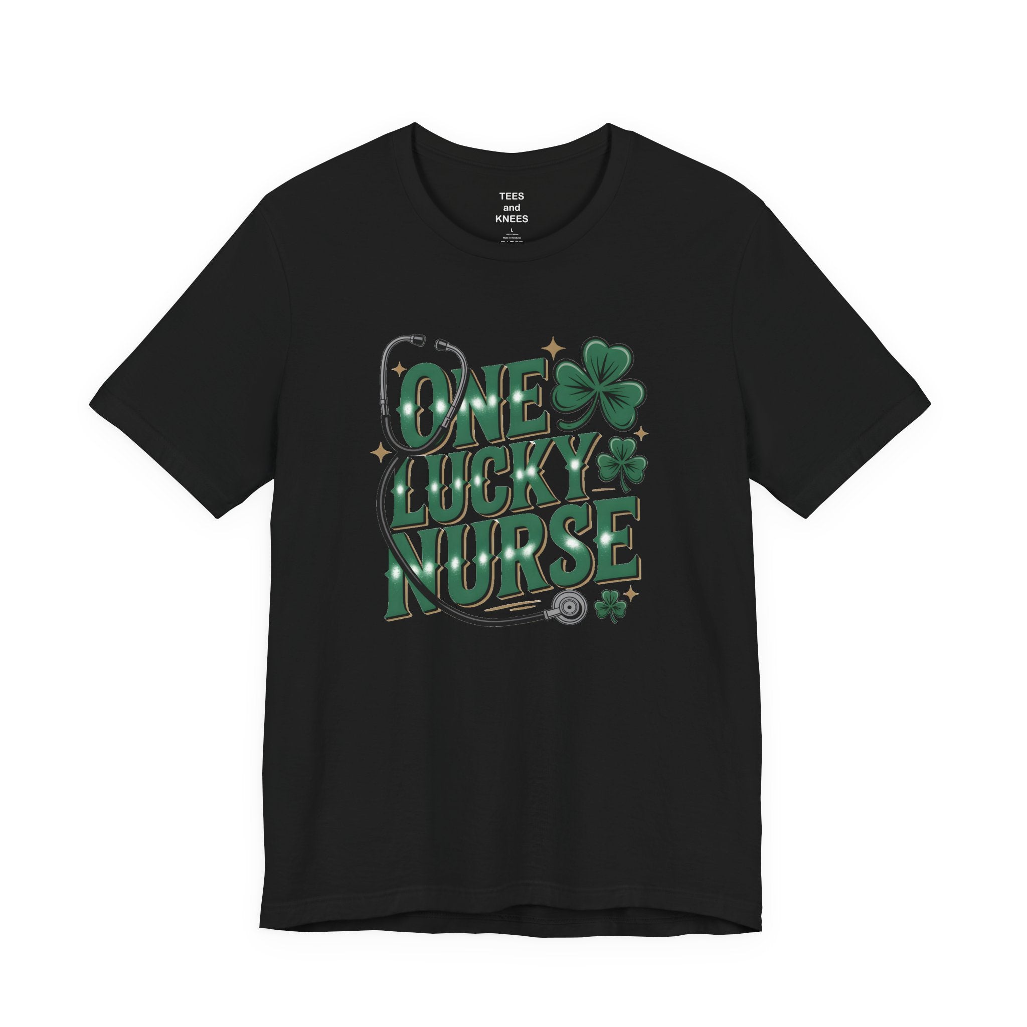 One Lucky Nurse shamrock bow Stethoscope T-Shirt | Nurse St. Patrick's Tee