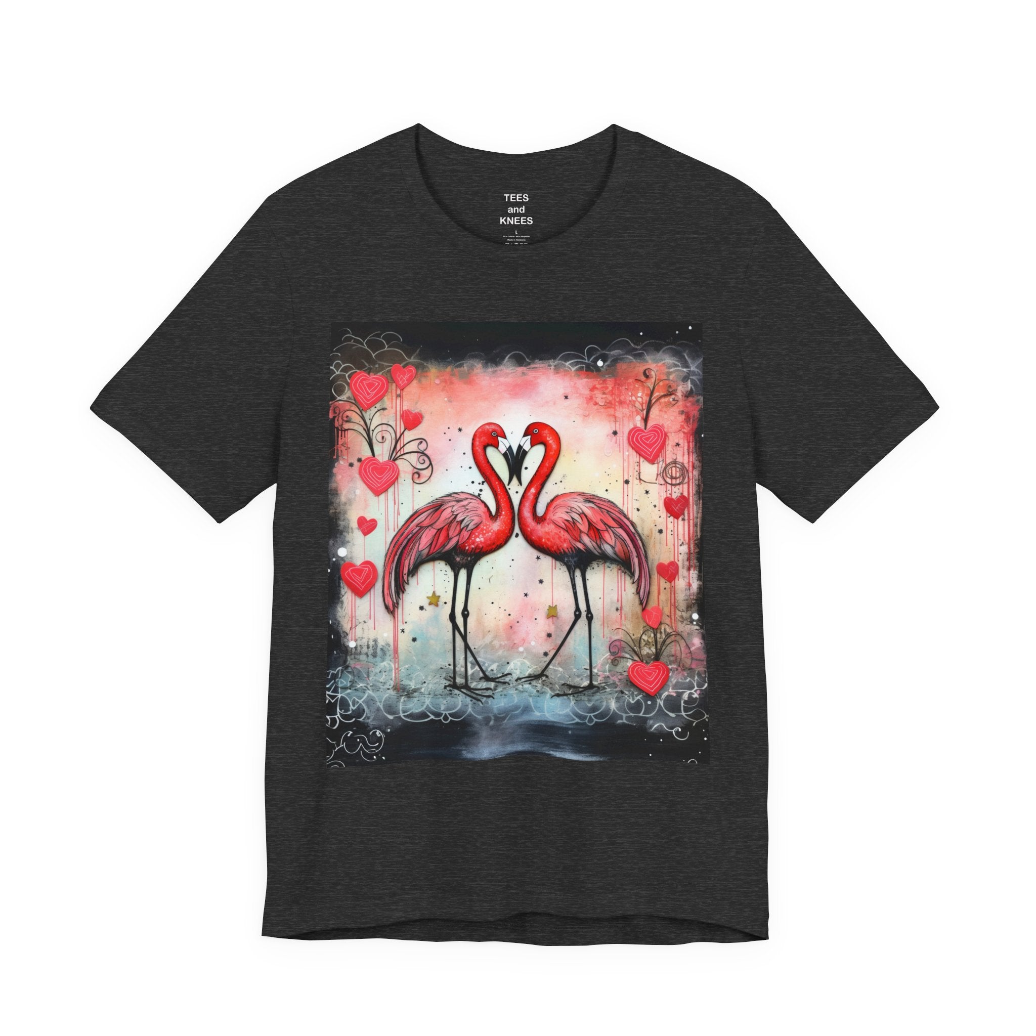 Flamingo Love T-Shirt | Two Flamingoes Heart Valentine's Day Artistic Grunge Tee