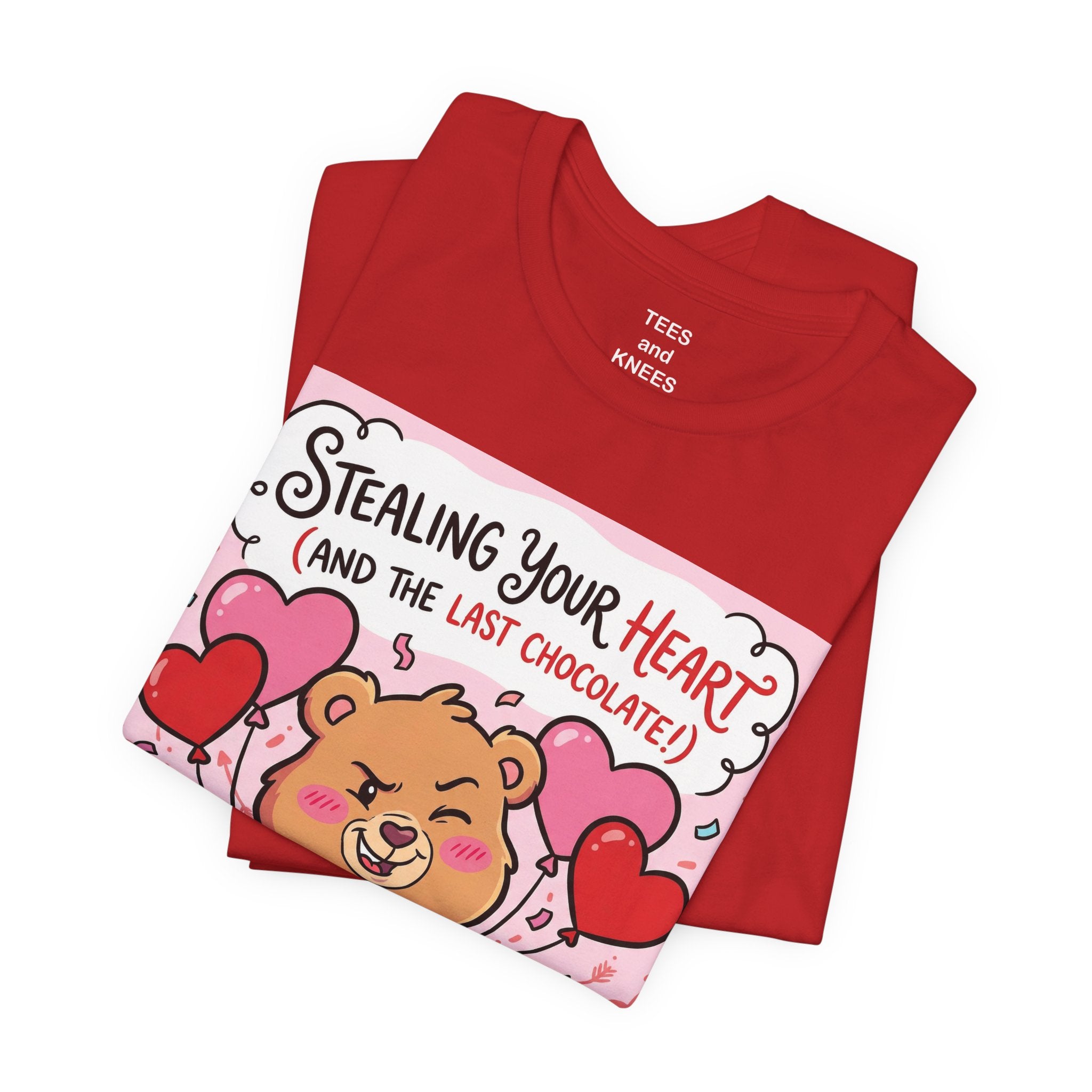 Valentine Bear Tee — "Stealing Your Heart (And The Last Chocolate)" Cute Graphic T-Shirt