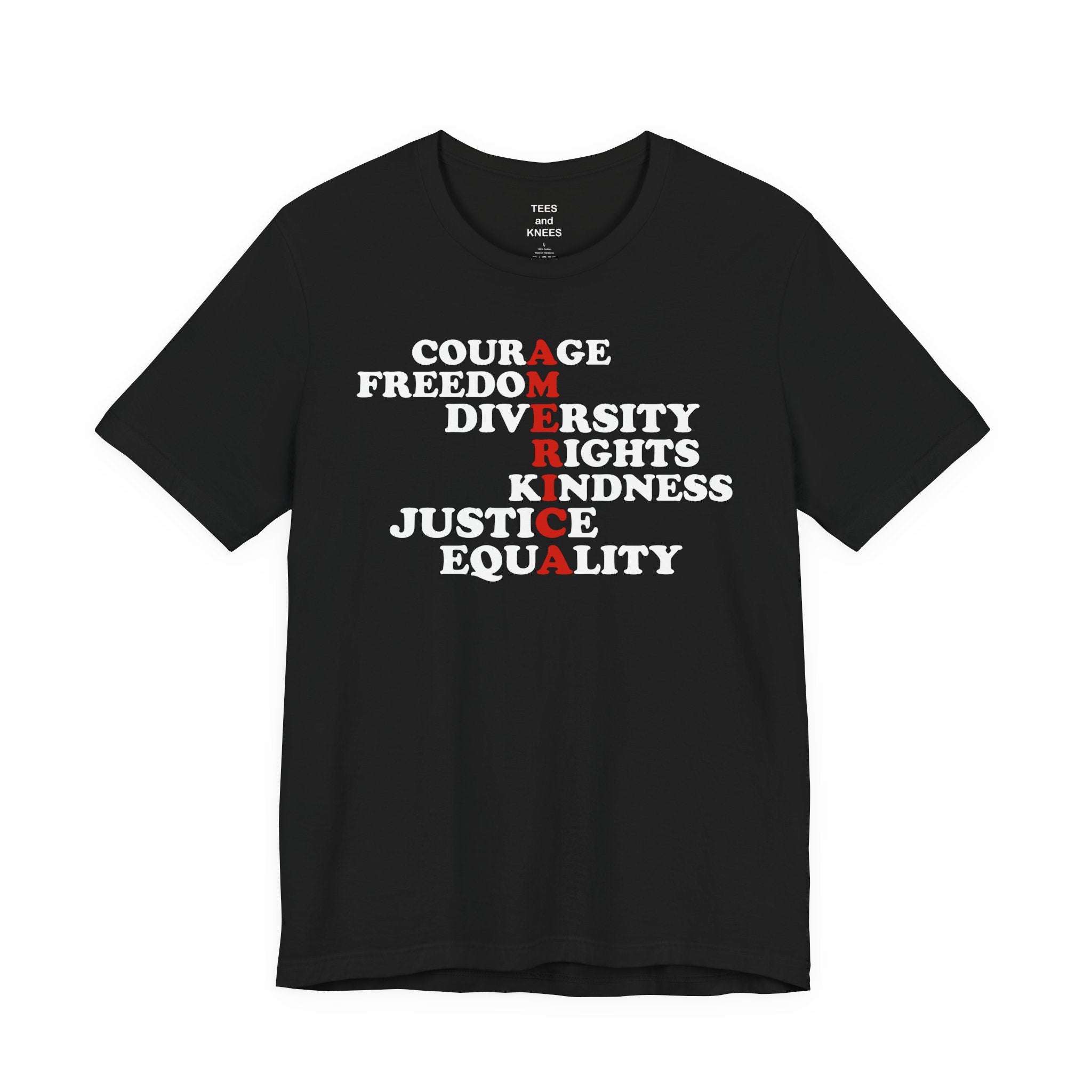 Vertical AMERICA text T-Shirt | Patriotic USA lettering tee