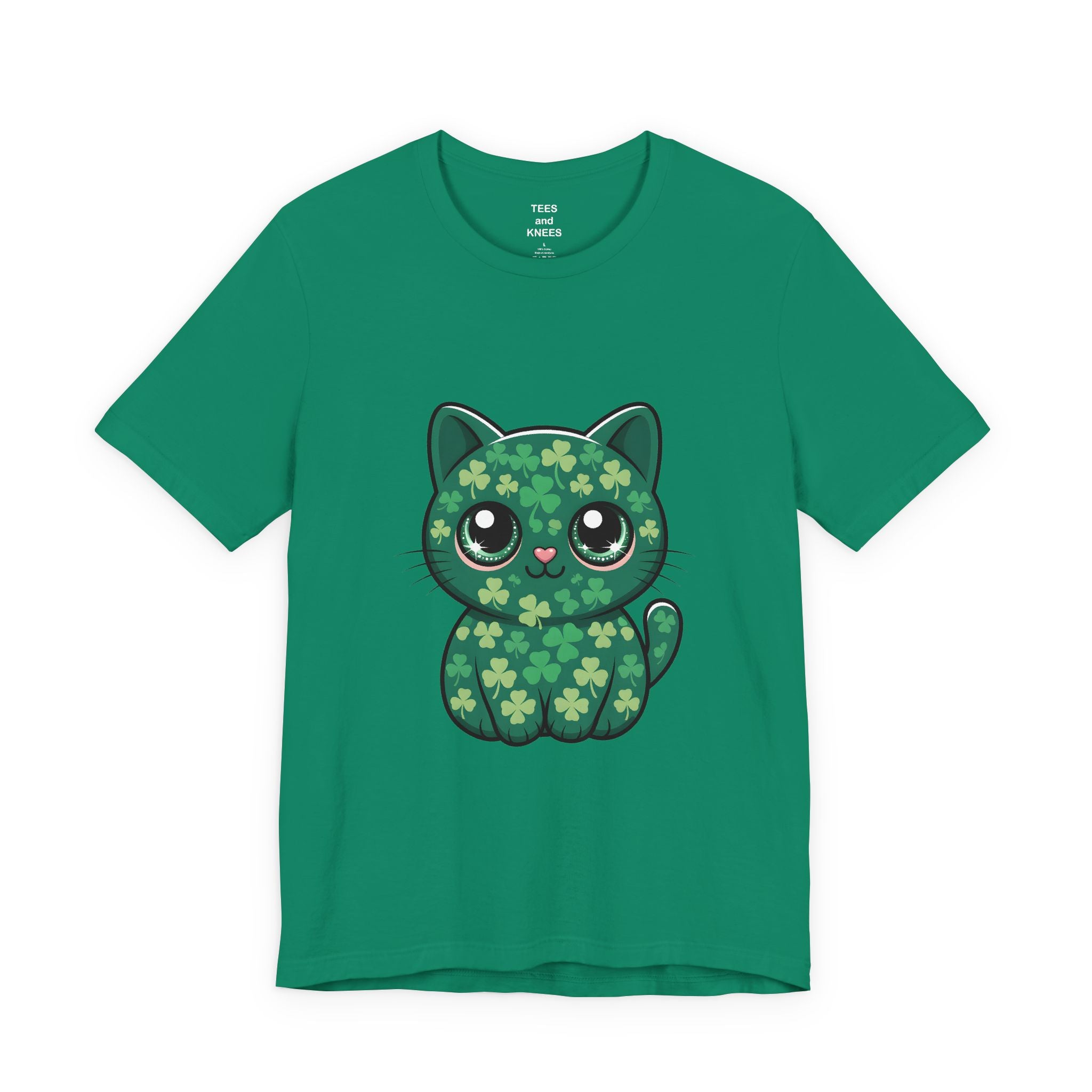 Clover Pattern Cute Cat T-Shirt | St. Patrick's Day Shamrock Kitty