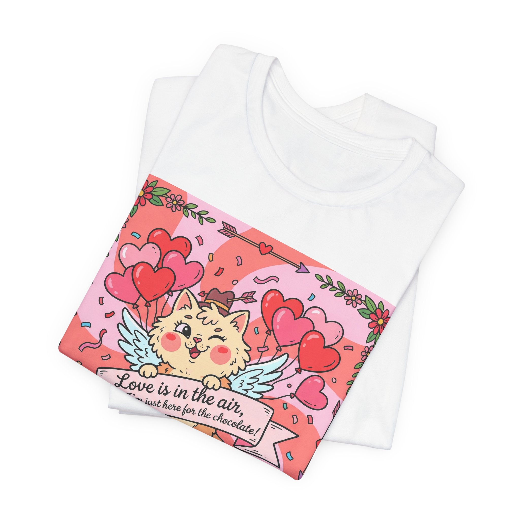 Valentine Cat Tee — "Love is in the Air" Cute Heart Kitty Graphic T-Shirt