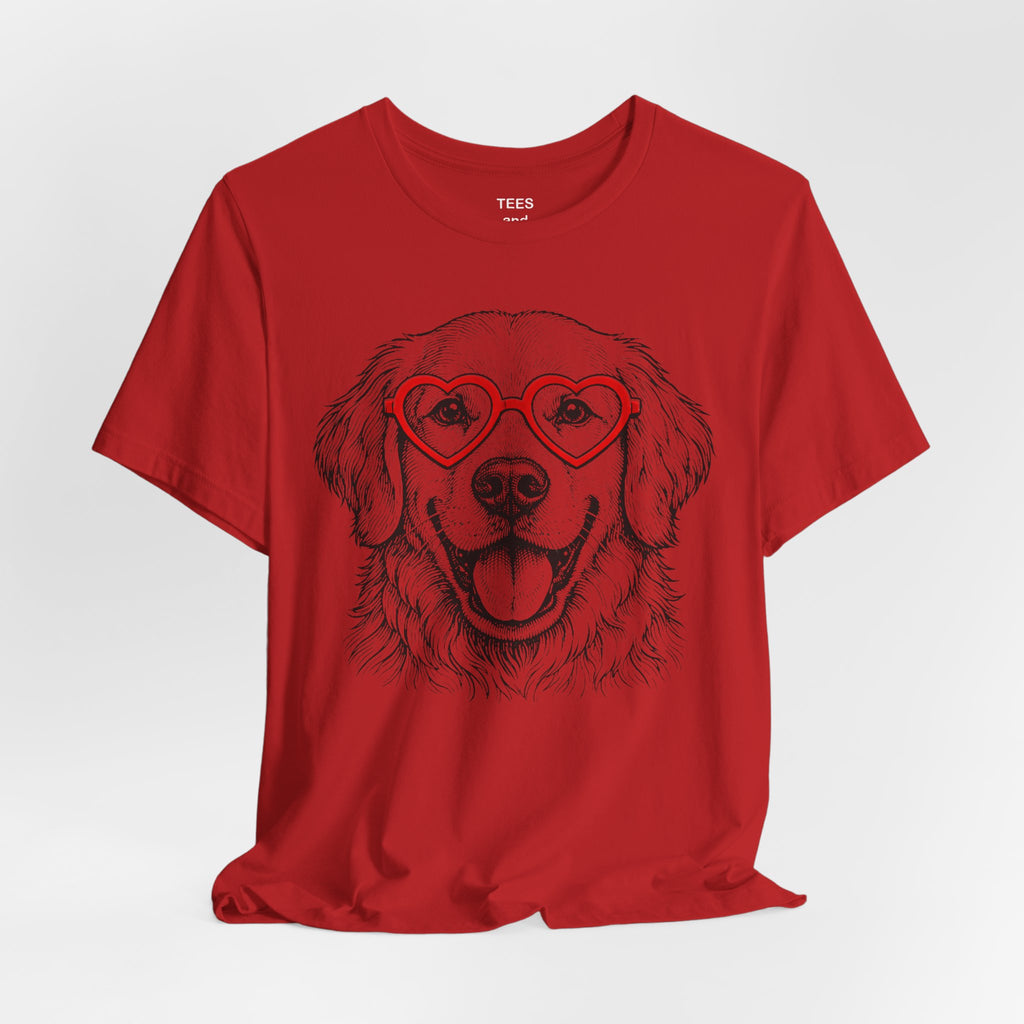 Golden Retriever with Heart Sunglasses T-Shirt | Dog Portrait Tee