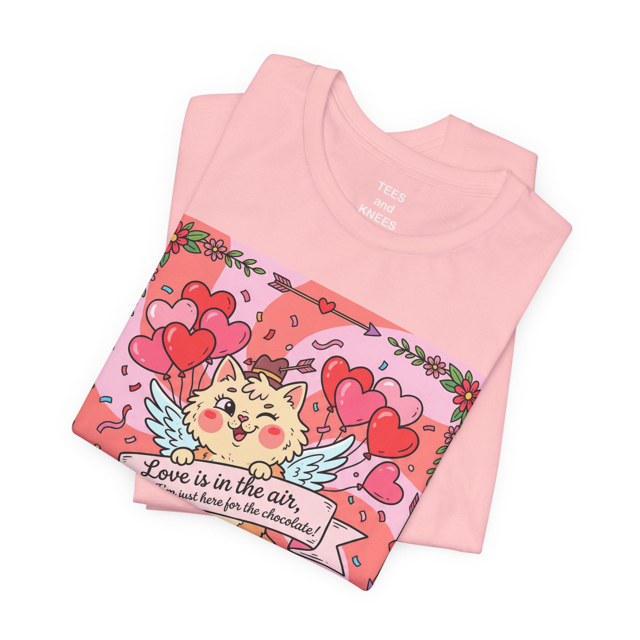 Valentine Cat Tee — "Love is in the Air" Cute Heart Kitty Graphic T-Shirt