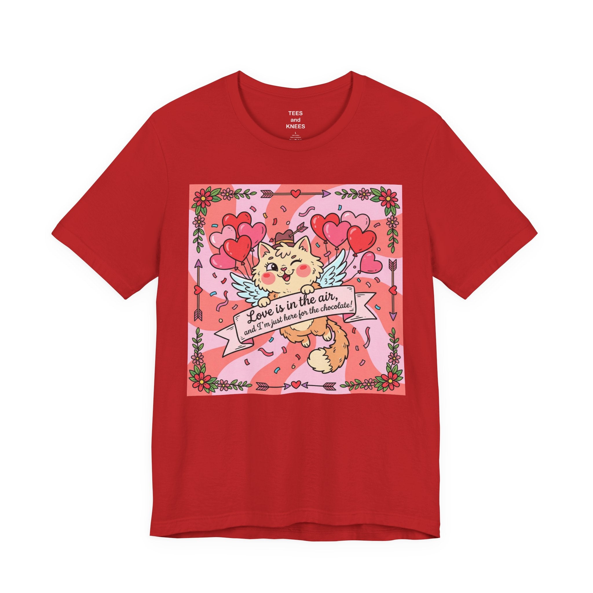 Valentine Cat Tee — "Love is in the Air" Cute Heart Kitty Graphic T-Shirt