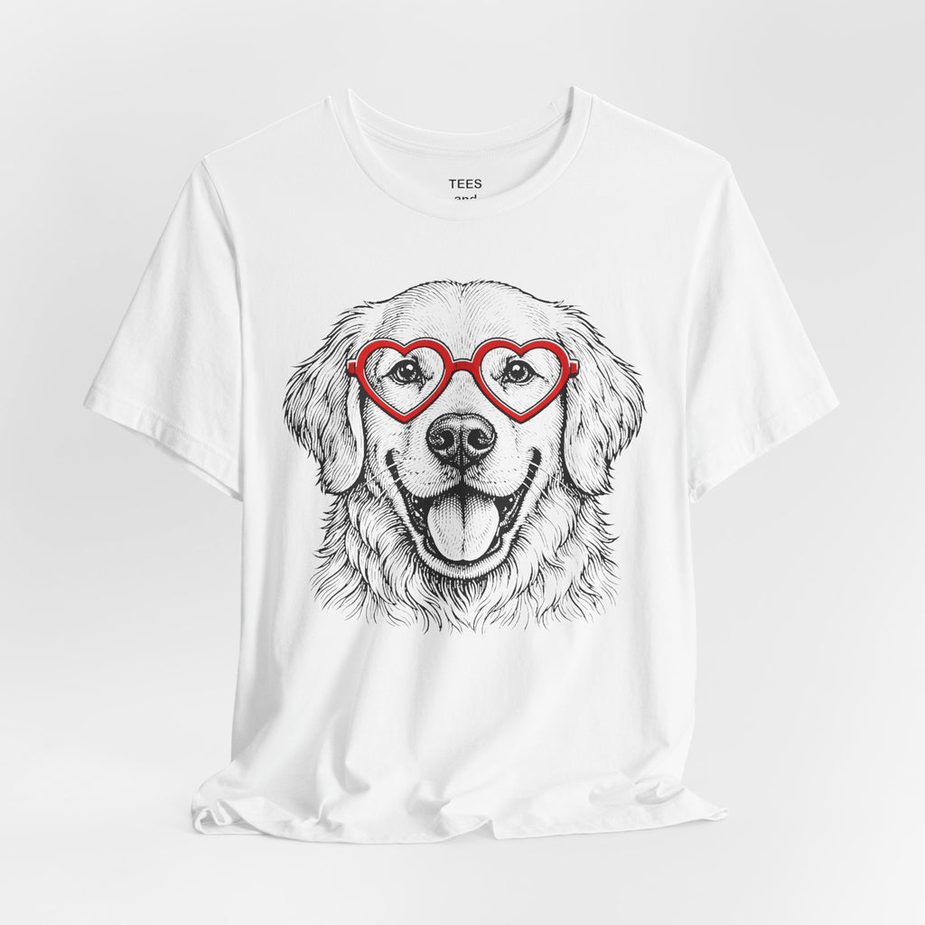 Golden Retriever with Heart Sunglasses T-Shirt | Dog Portrait Tee