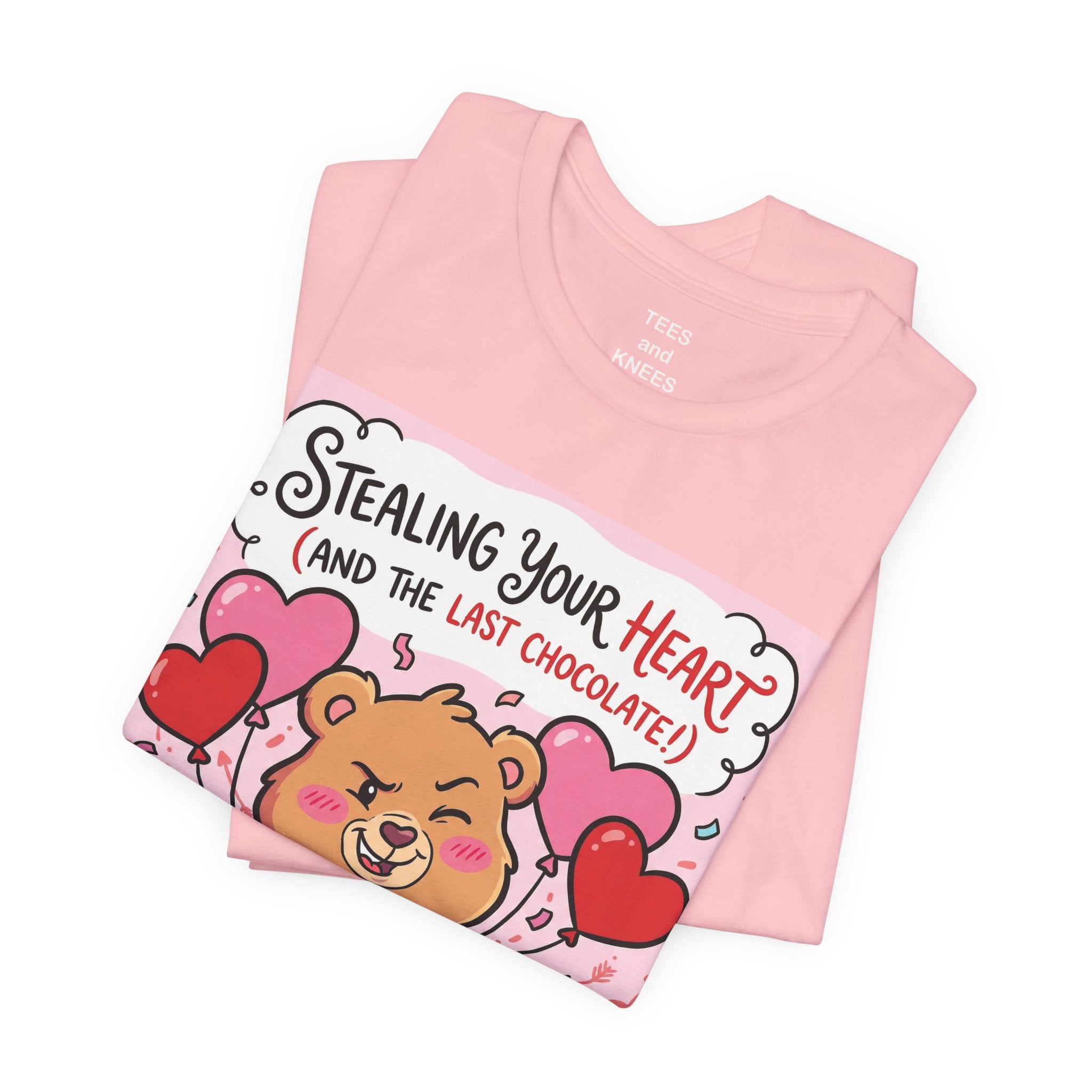 Valentine Bear Tee — "Stealing Your Heart (And The Last Chocolate)" Cute Graphic T-Shirt