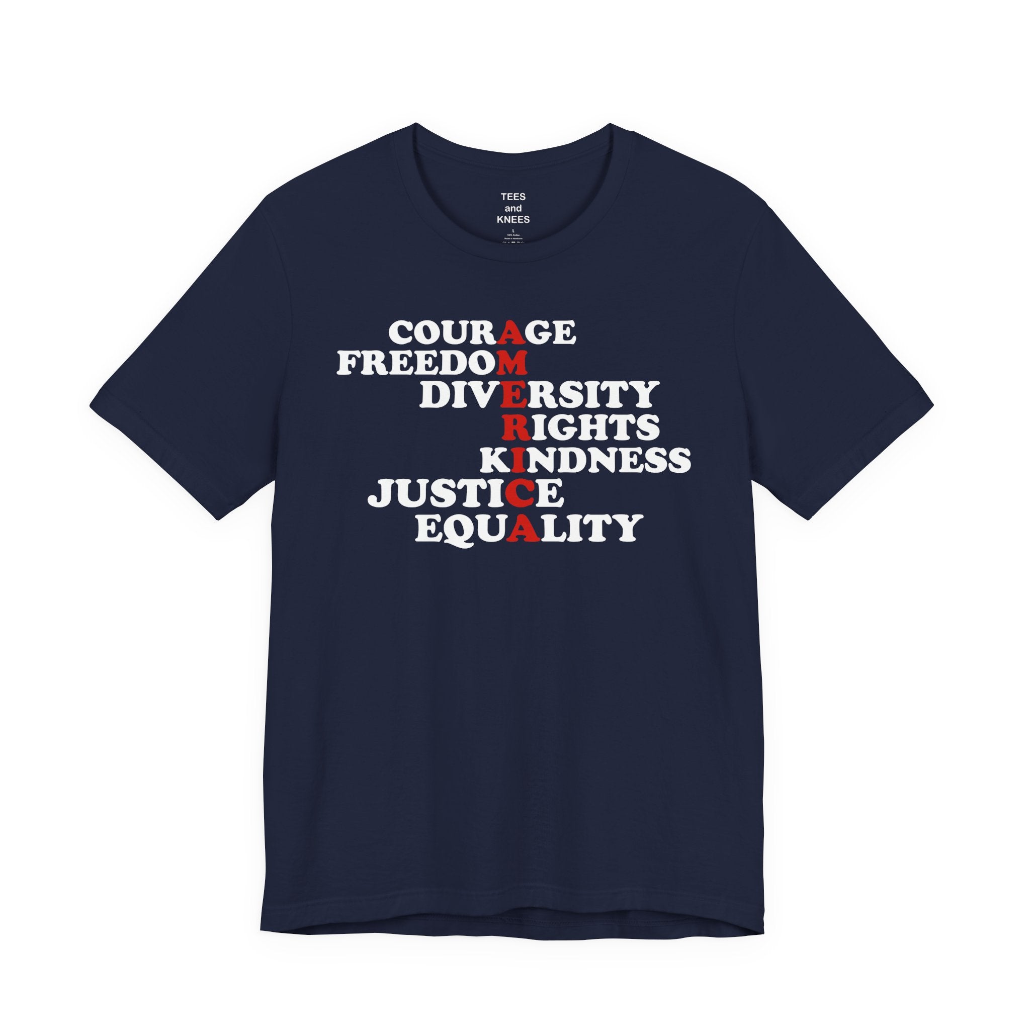 Vertical AMERICA text T-Shirt | Patriotic USA lettering tee