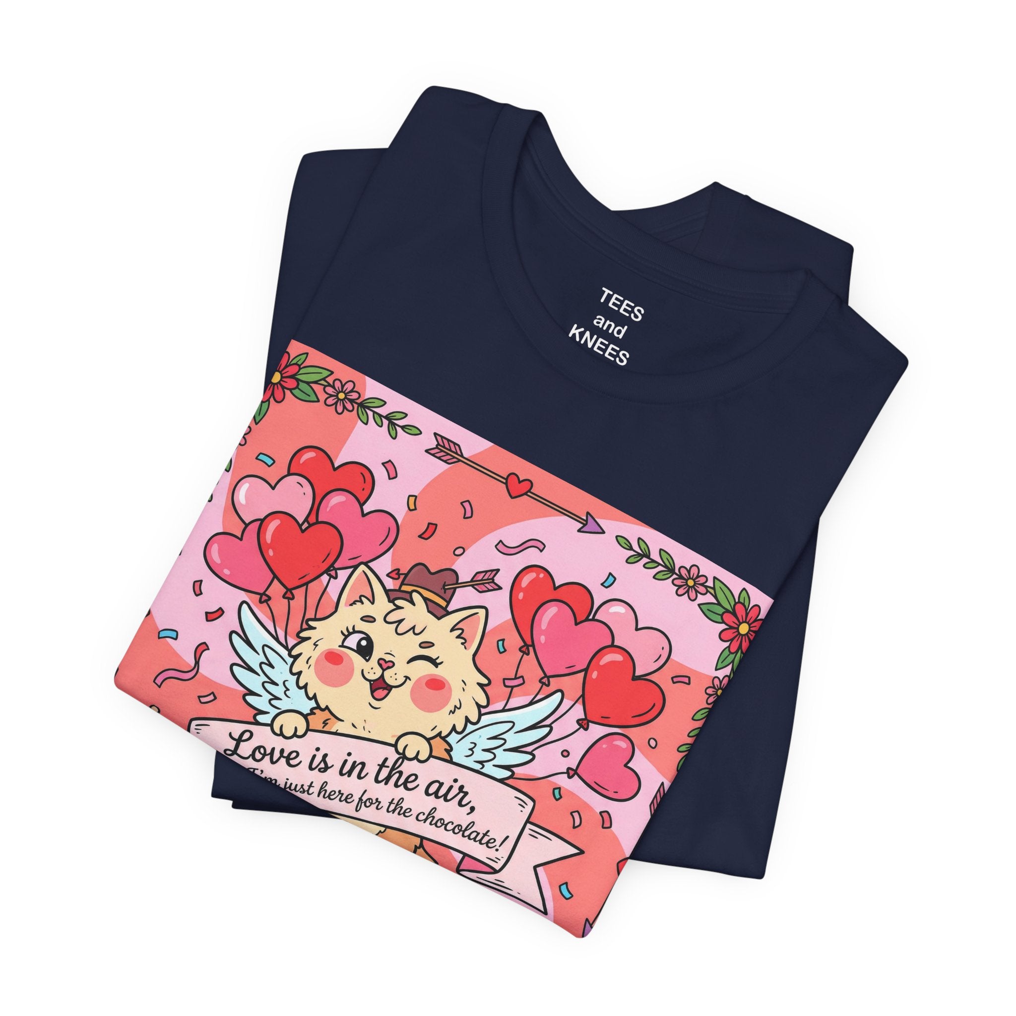 Valentine Cat Tee — "Love is in the Air" Cute Heart Kitty Graphic T-Shirt