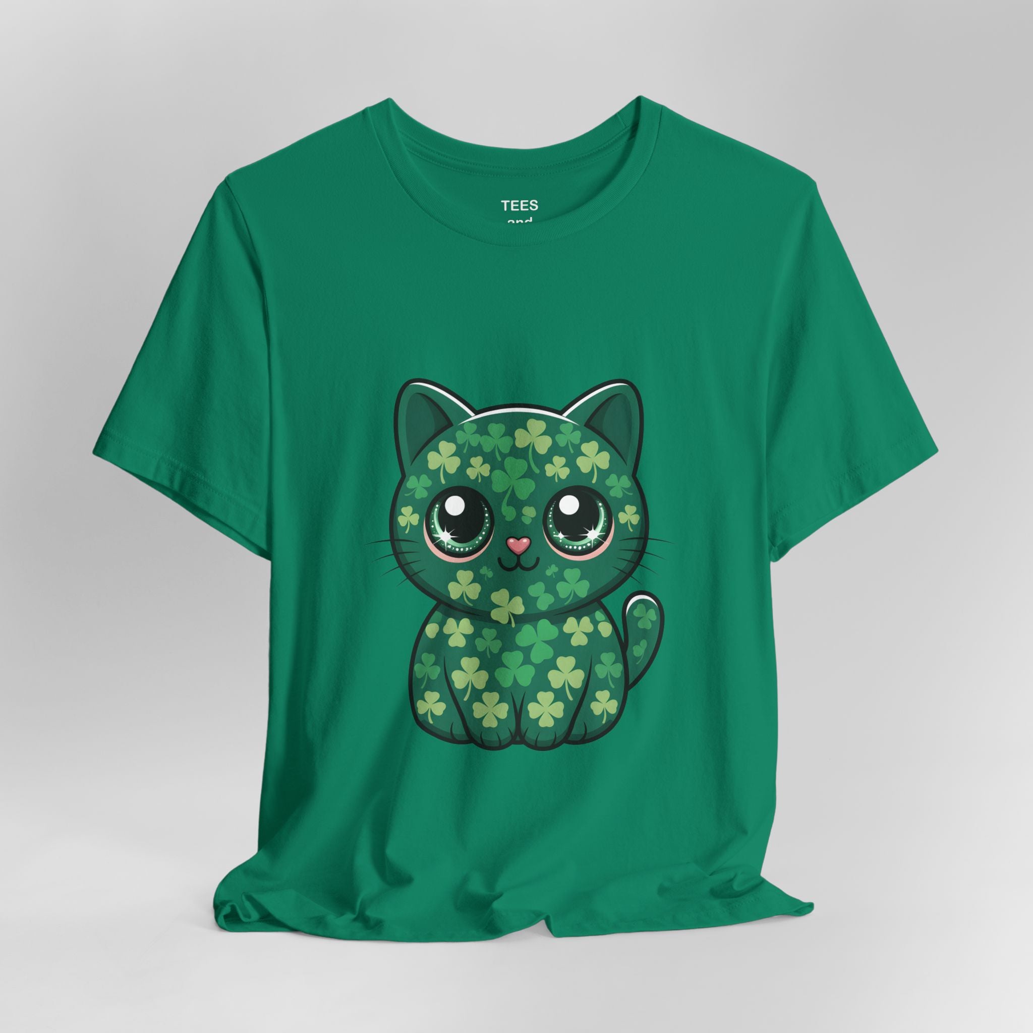 Clover Pattern Cute Cat T-Shirt | St. Patrick's Day Shamrock Kitty