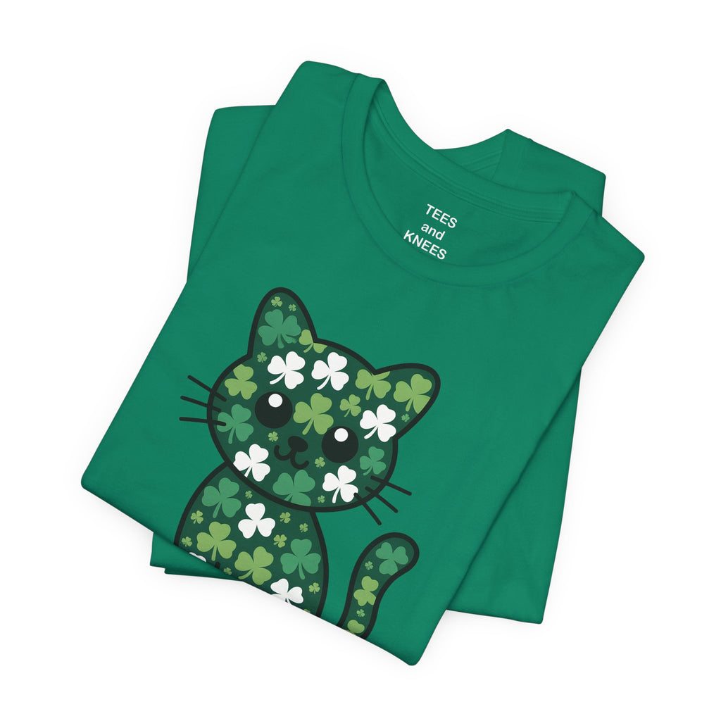 Clover Pattern Cute Cat T-Shirt | St. Patrick's Day Shamrock Kitty
