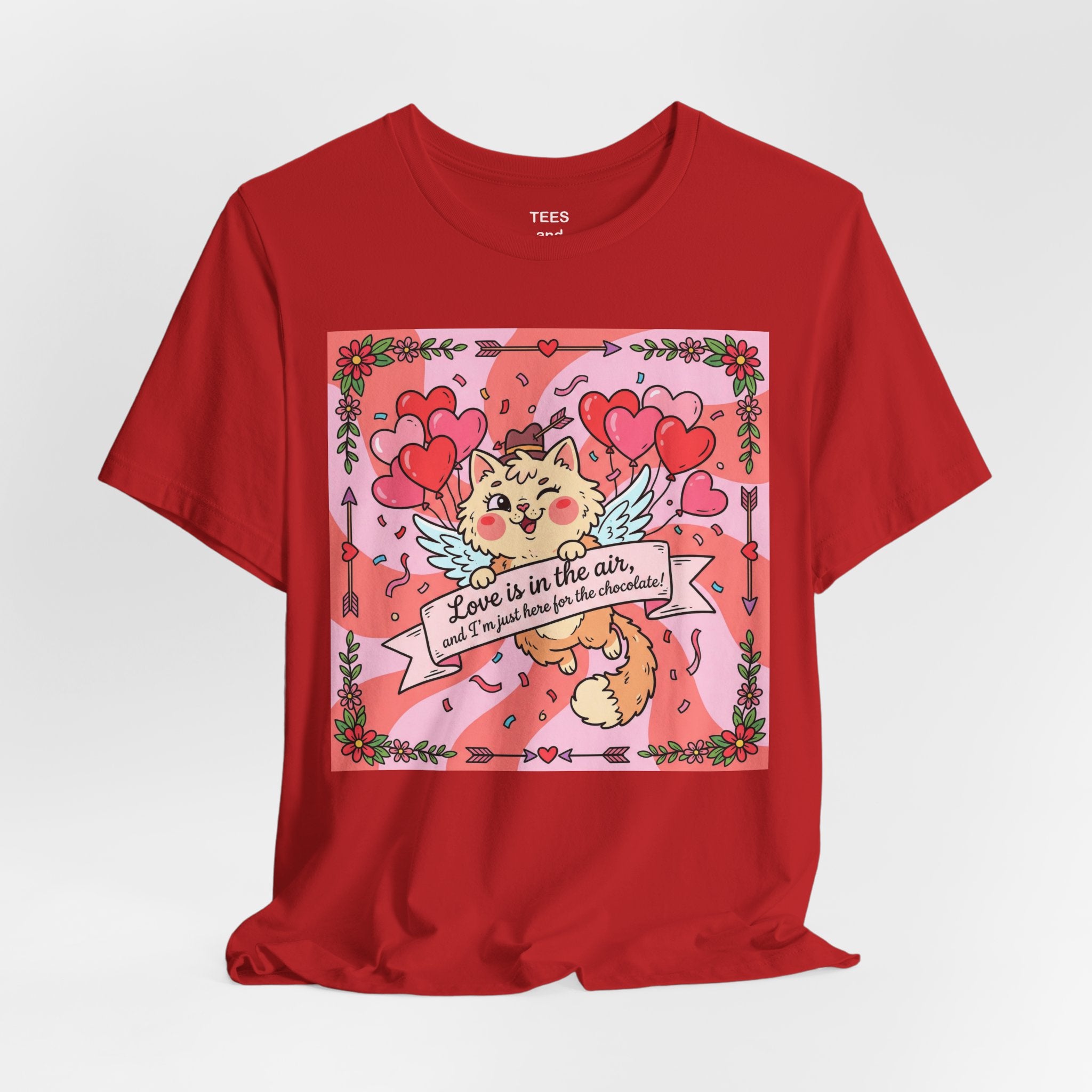 Valentine Cat Tee — "Love is in the Air" Cute Heart Kitty Graphic T-Shirt
