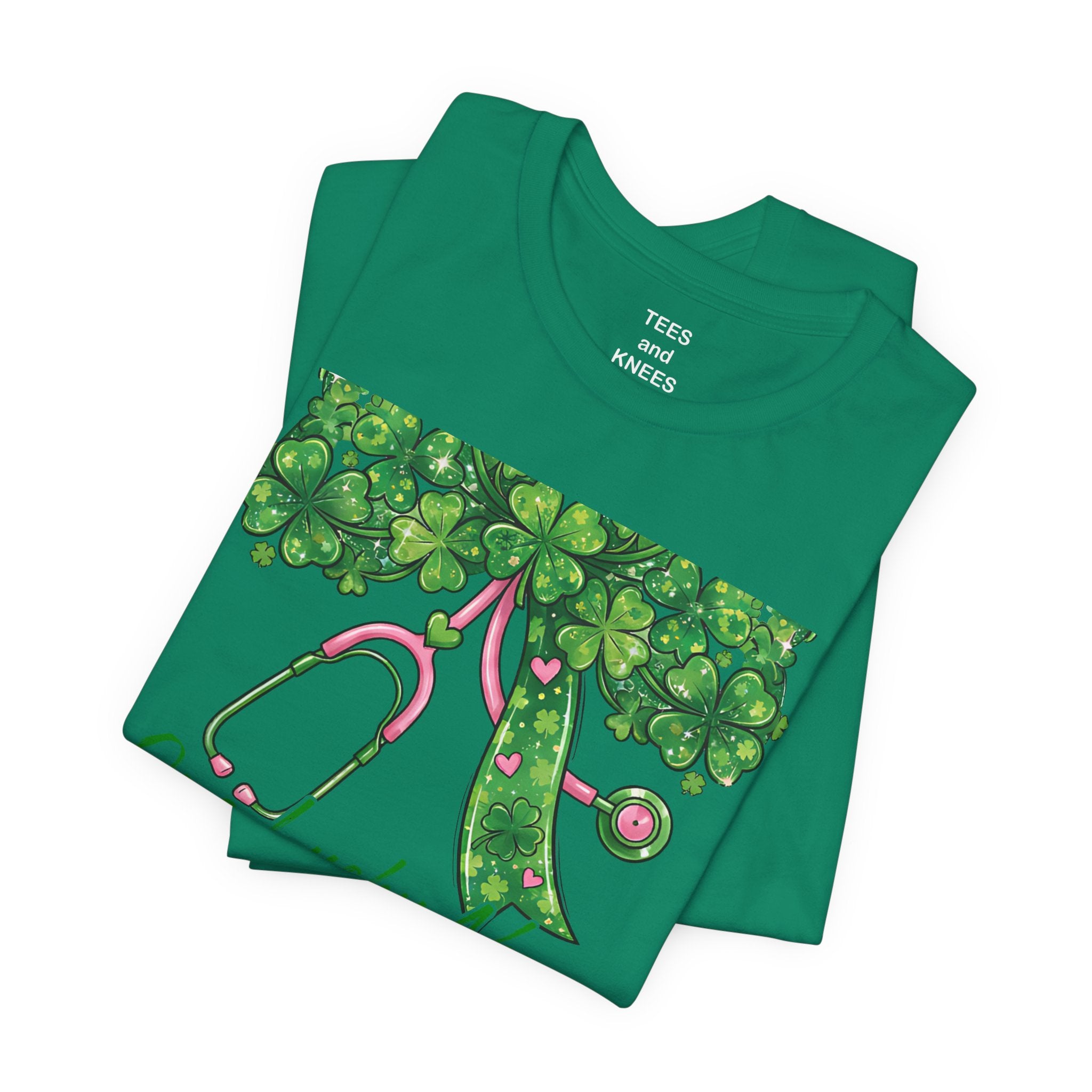 Lucky Clover Script T-Shirt | Green Shamrock Checkerboard St. Patrick's Tee