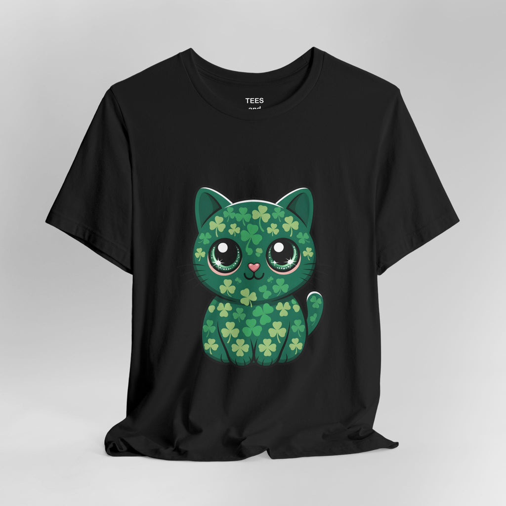 Clover Pattern Cute Cat T-Shirt | St. Patrick's Day Shamrock Kitty
