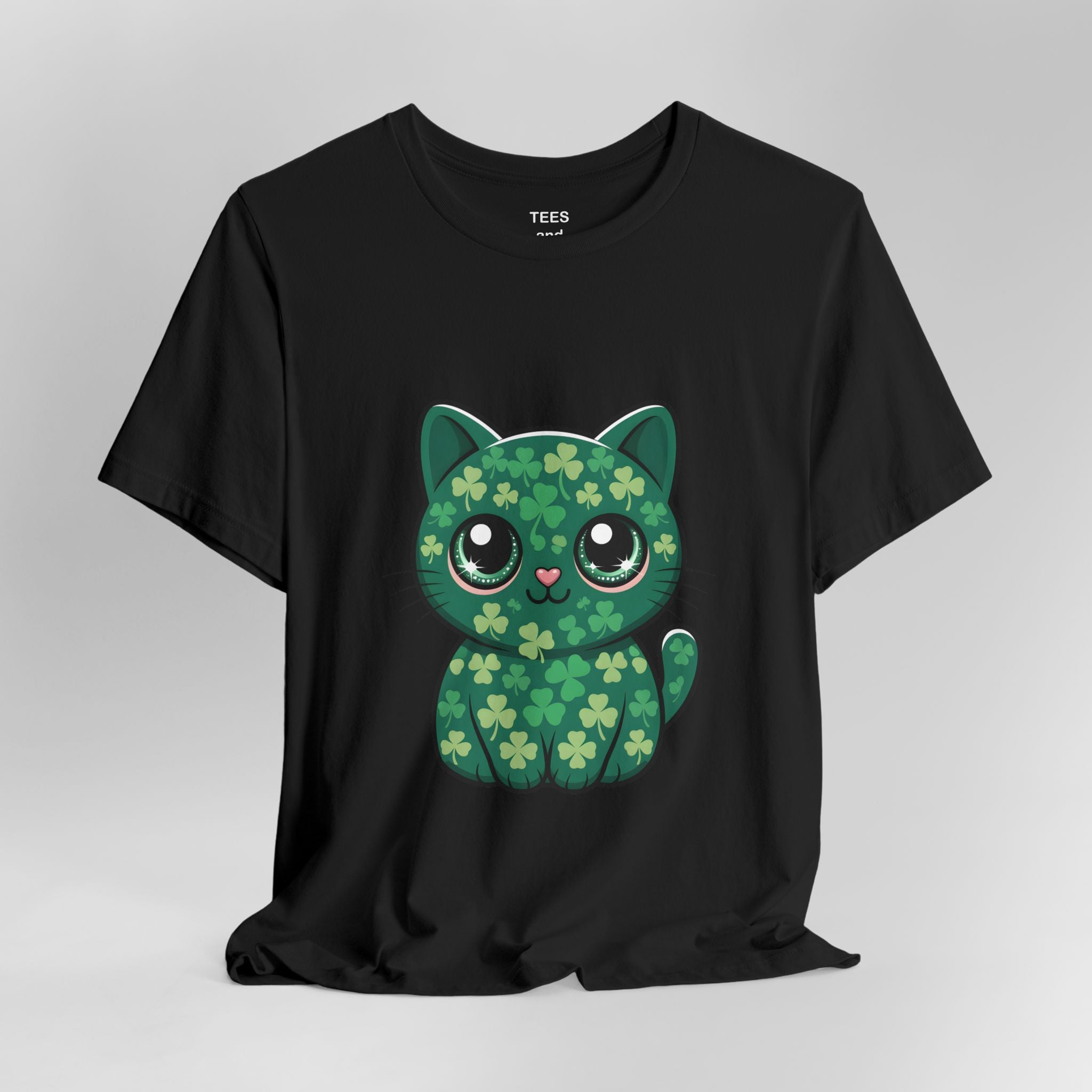 Clover Pattern Cute Cat T-Shirt | St. Patrick's Day Shamrock Kitty