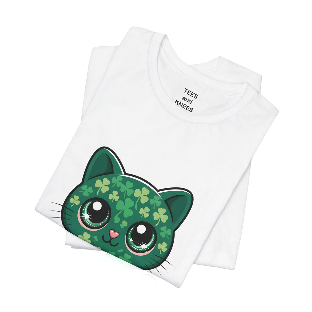 Clover Pattern Cute Cat T-Shirt | St. Patrick's Day Shamrock Kitty
