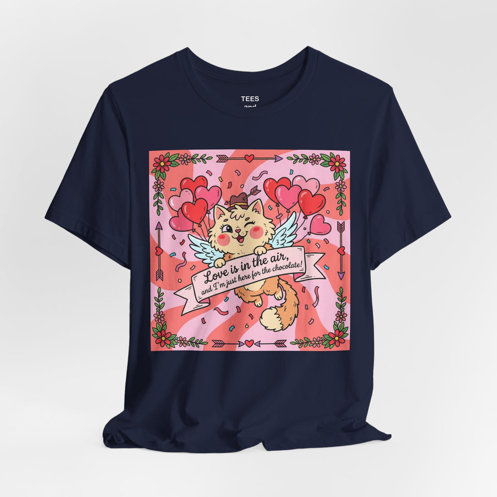 Valentine Cat Tee — "Love is in the Air" Cute Heart Kitty Graphic T-Shirt
