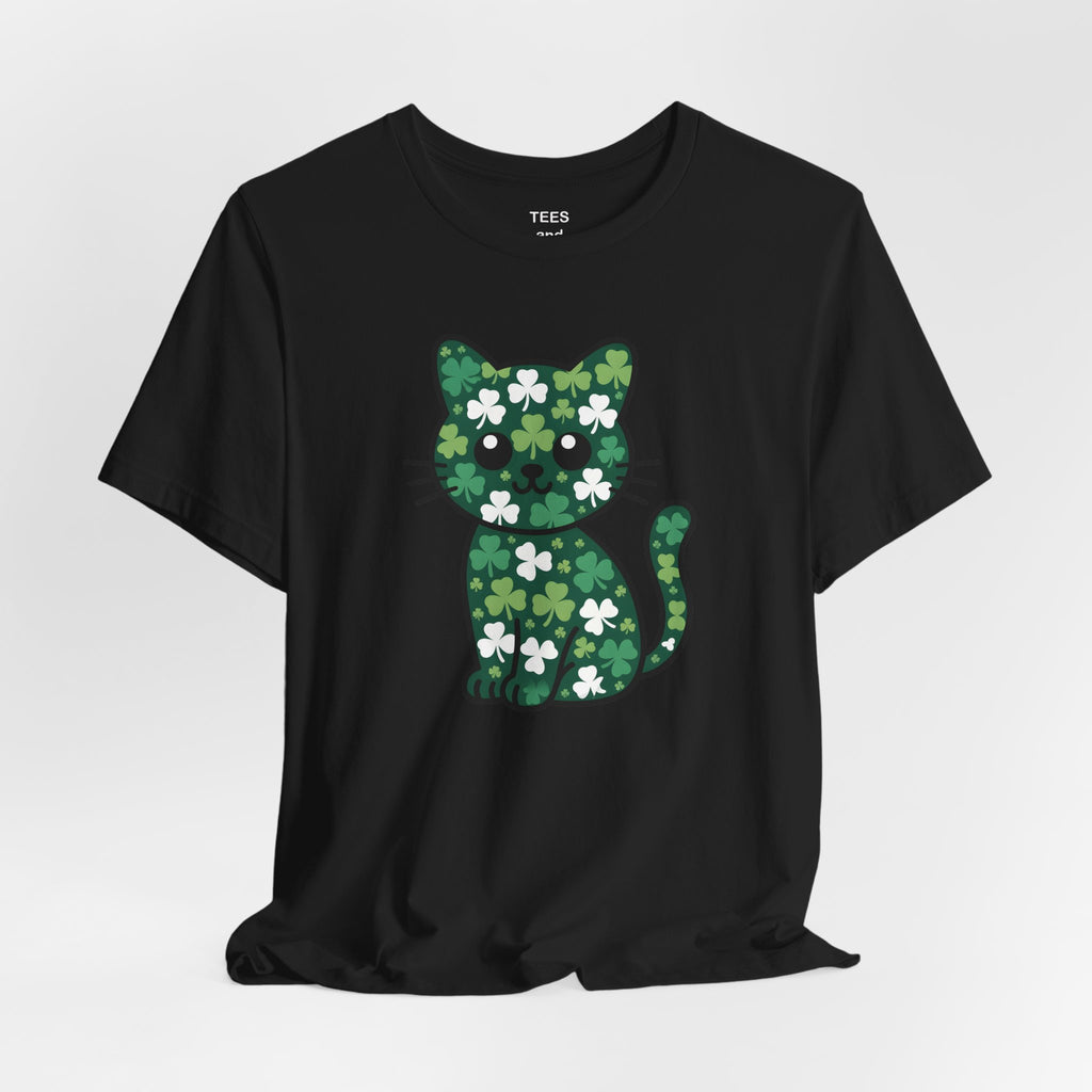 Clover Pattern Cute Cat T-Shirt | St. Patrick's Day Shamrock Kitty