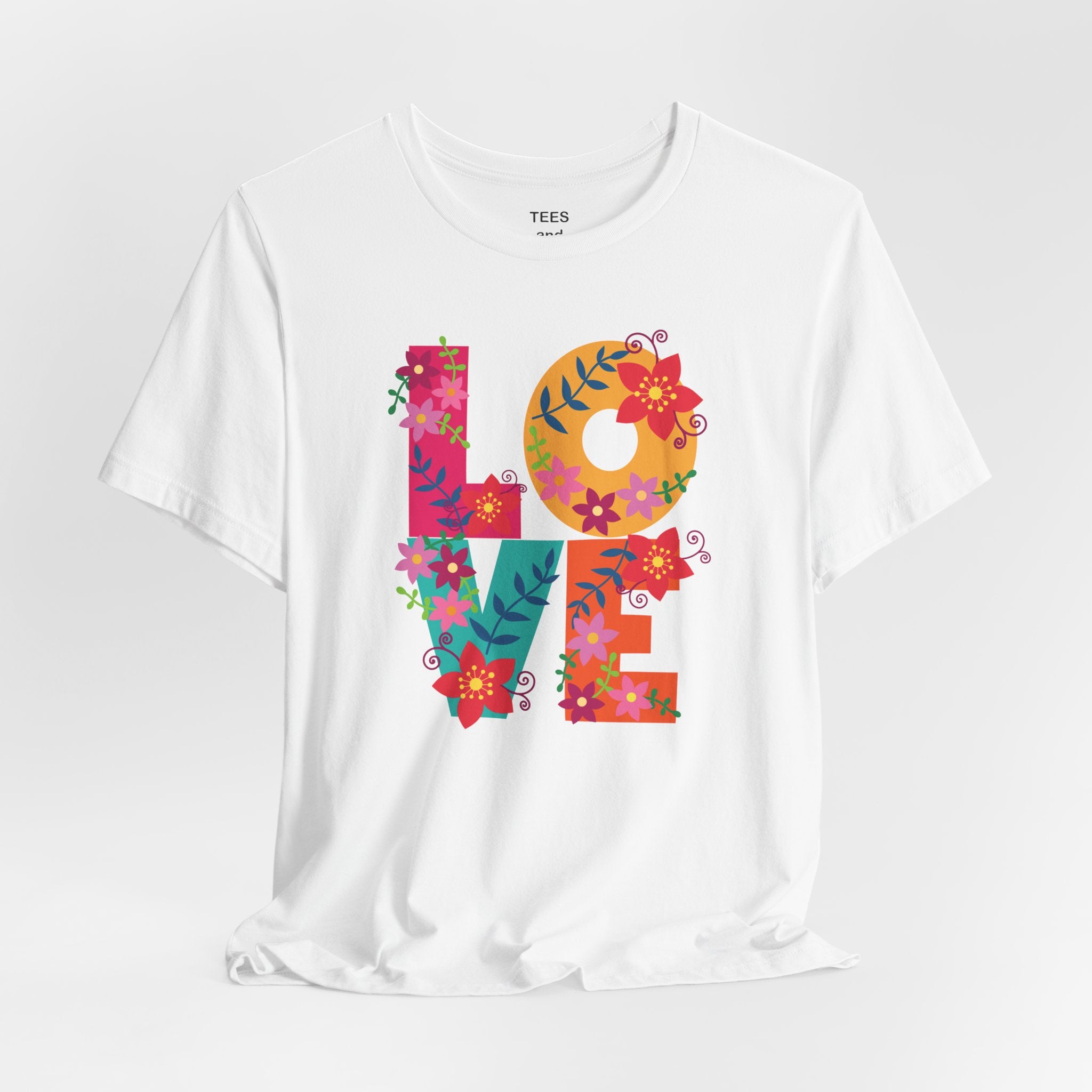 LOVE Floral Letters T-Shirt | Colorful Flower Typography Valentine's Day Tee