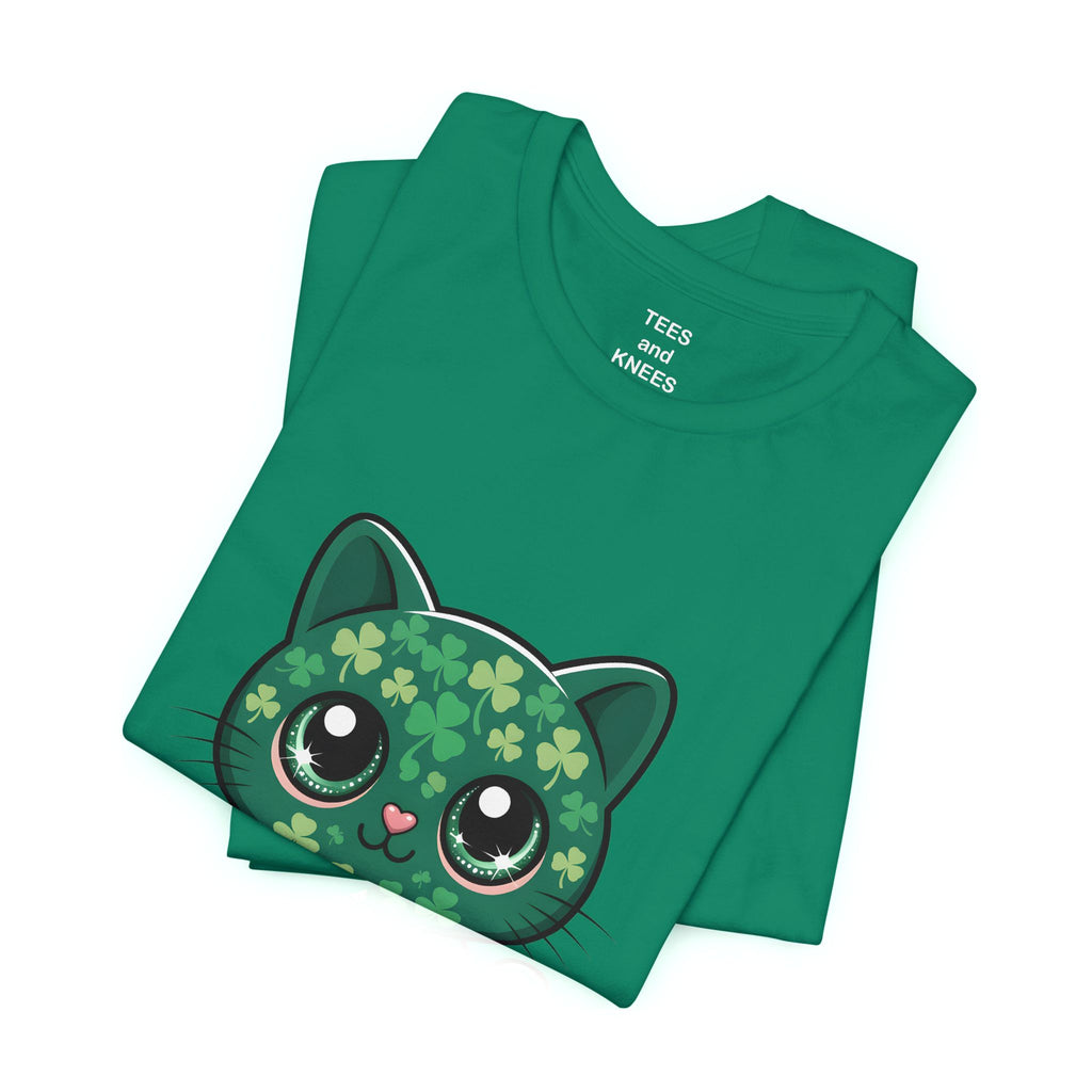 Clover Pattern Cute Cat T-Shirt | St. Patrick's Day Shamrock Kitty