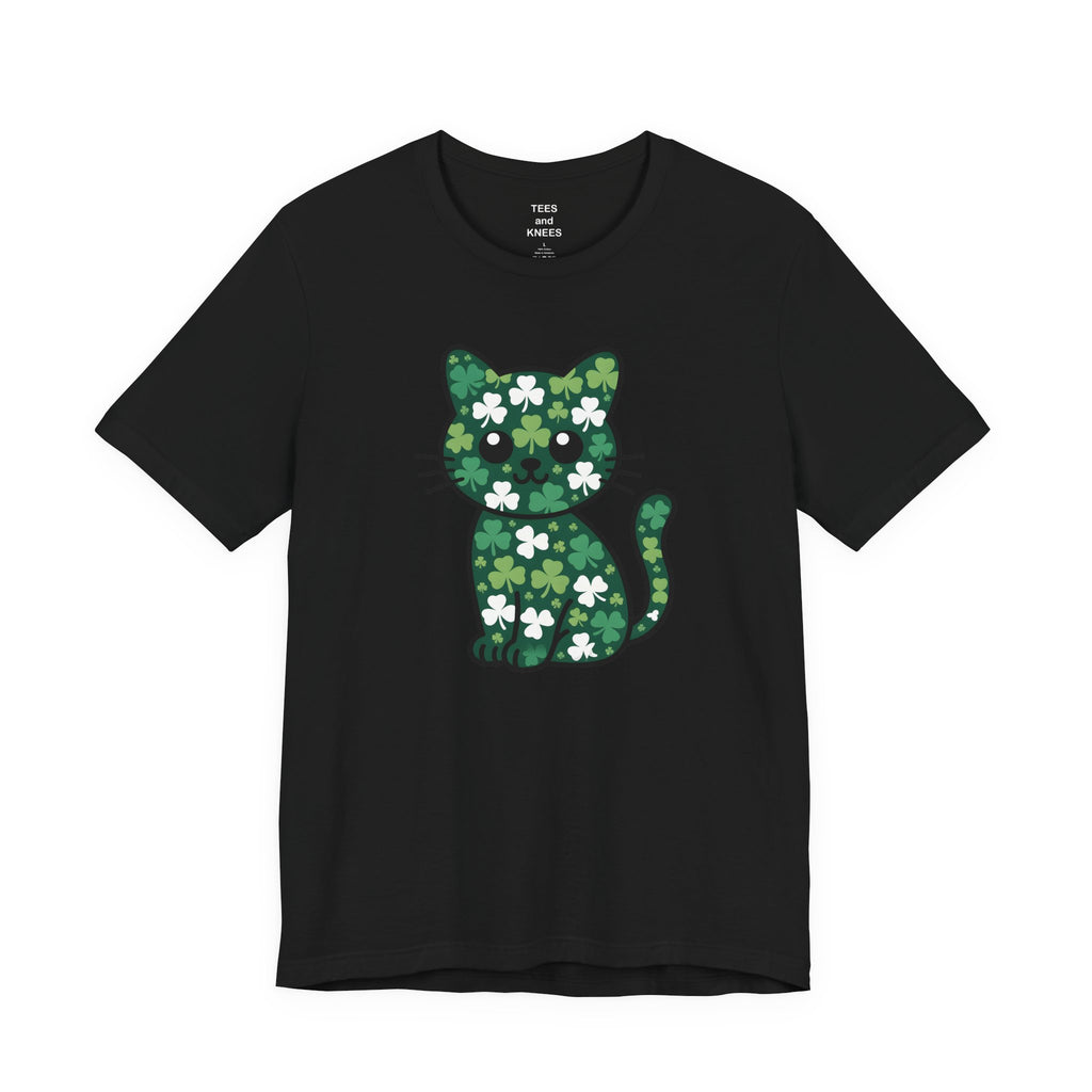 Clover Pattern Cute Cat T-Shirt | St. Patrick's Day Shamrock Kitty