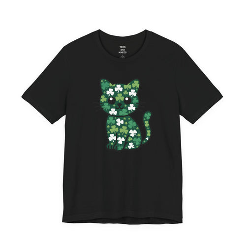 Clover Pattern Cute Cat T-Shirt | St. Patrick's Day Shamrock Kitty