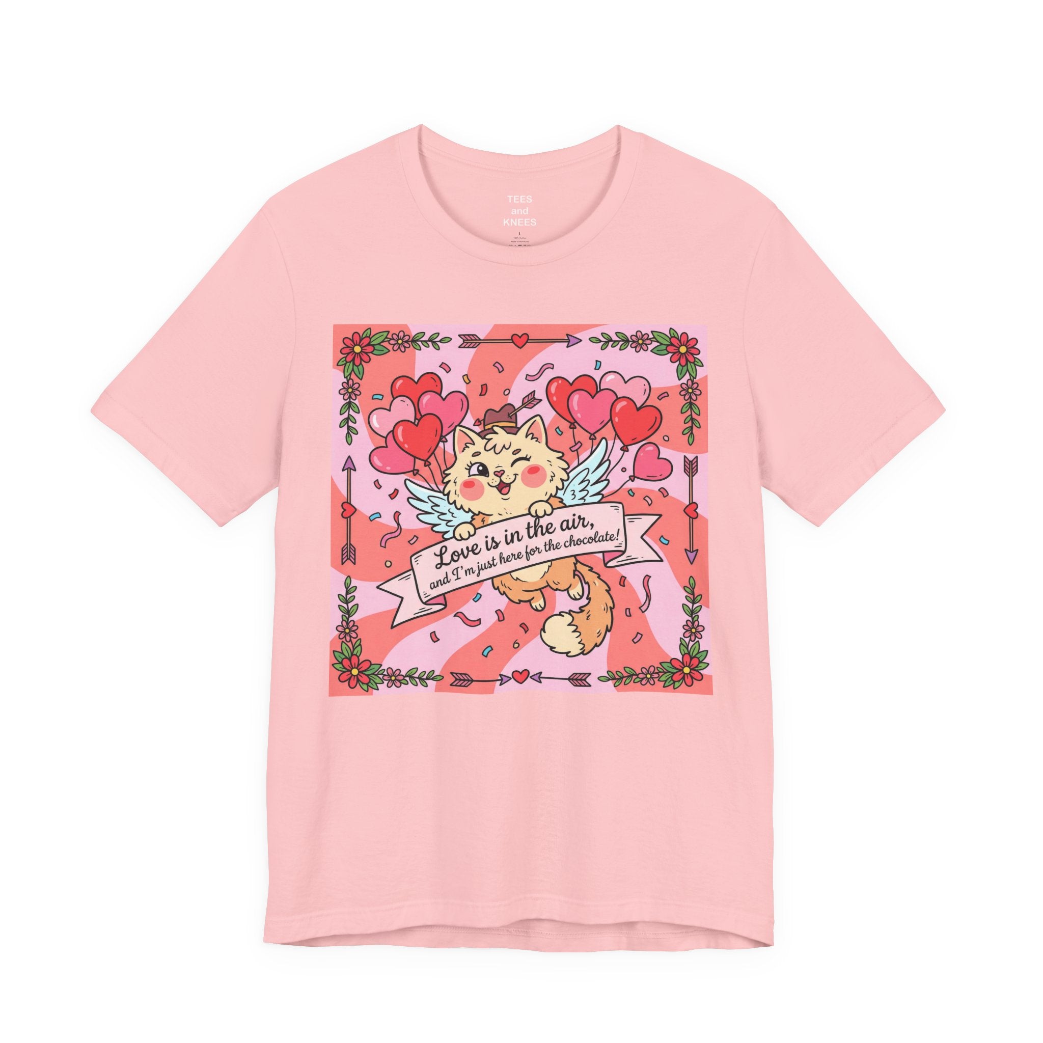 Valentine Cat Tee — "Love is in the Air" Cute Heart Kitty Graphic T-Shirt