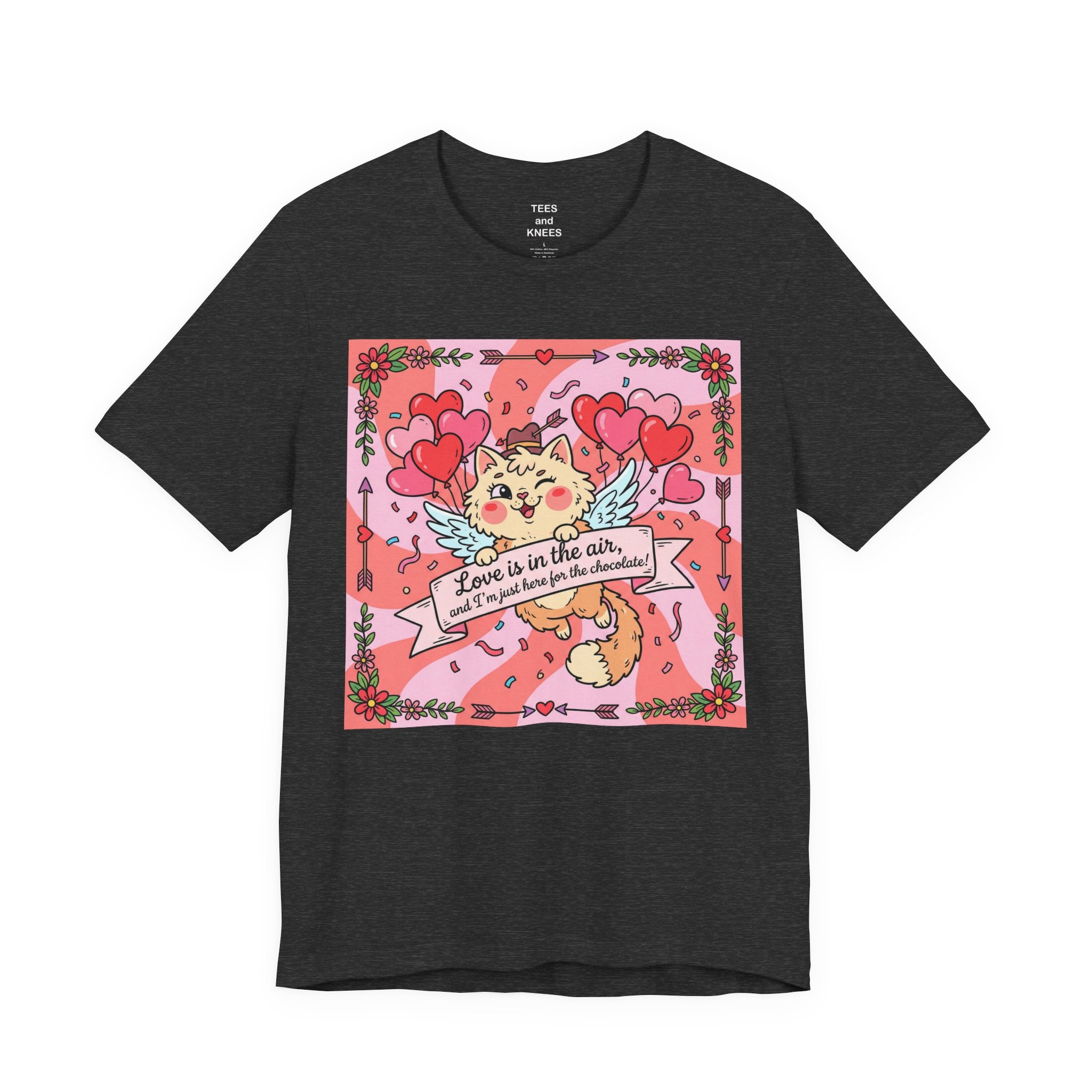 Valentine Cat Tee — "Love is in the Air" Cute Heart Kitty Graphic T-Shirt