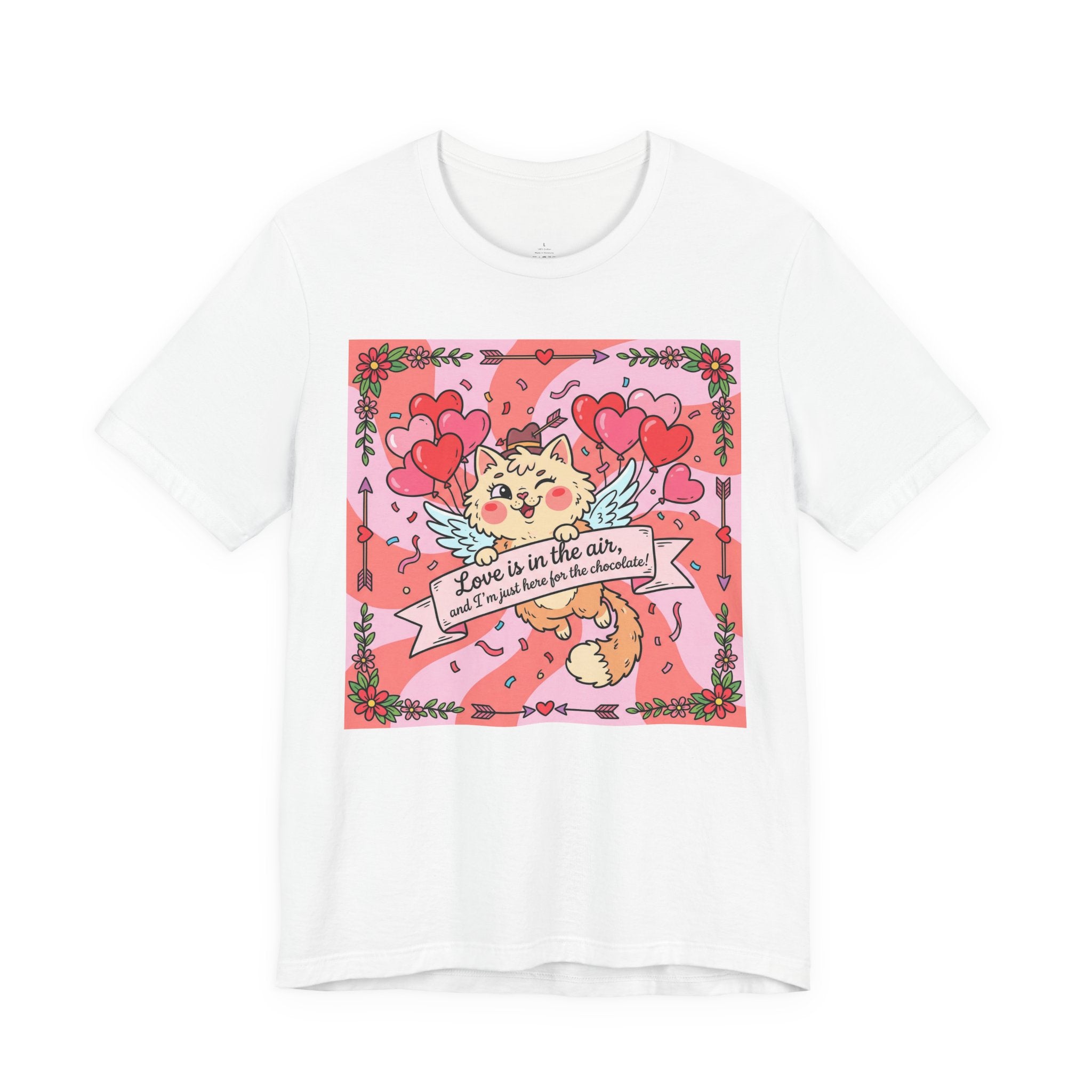 Valentine Cat Tee — "Love is in the Air" Cute Heart Kitty Graphic T-Shirt