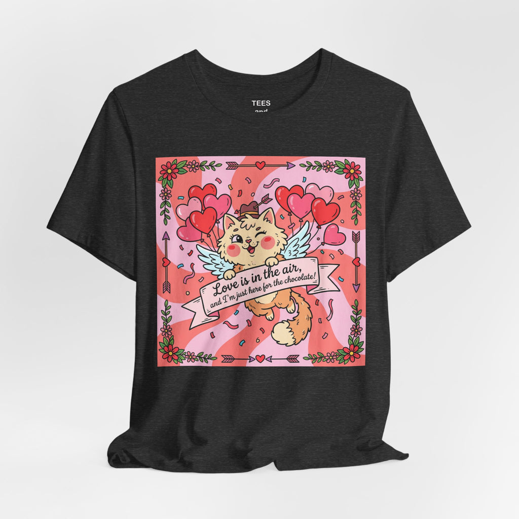 Valentine Cat Tee — "Love is in the Air" Cute Heart Kitty Graphic T-Shirt