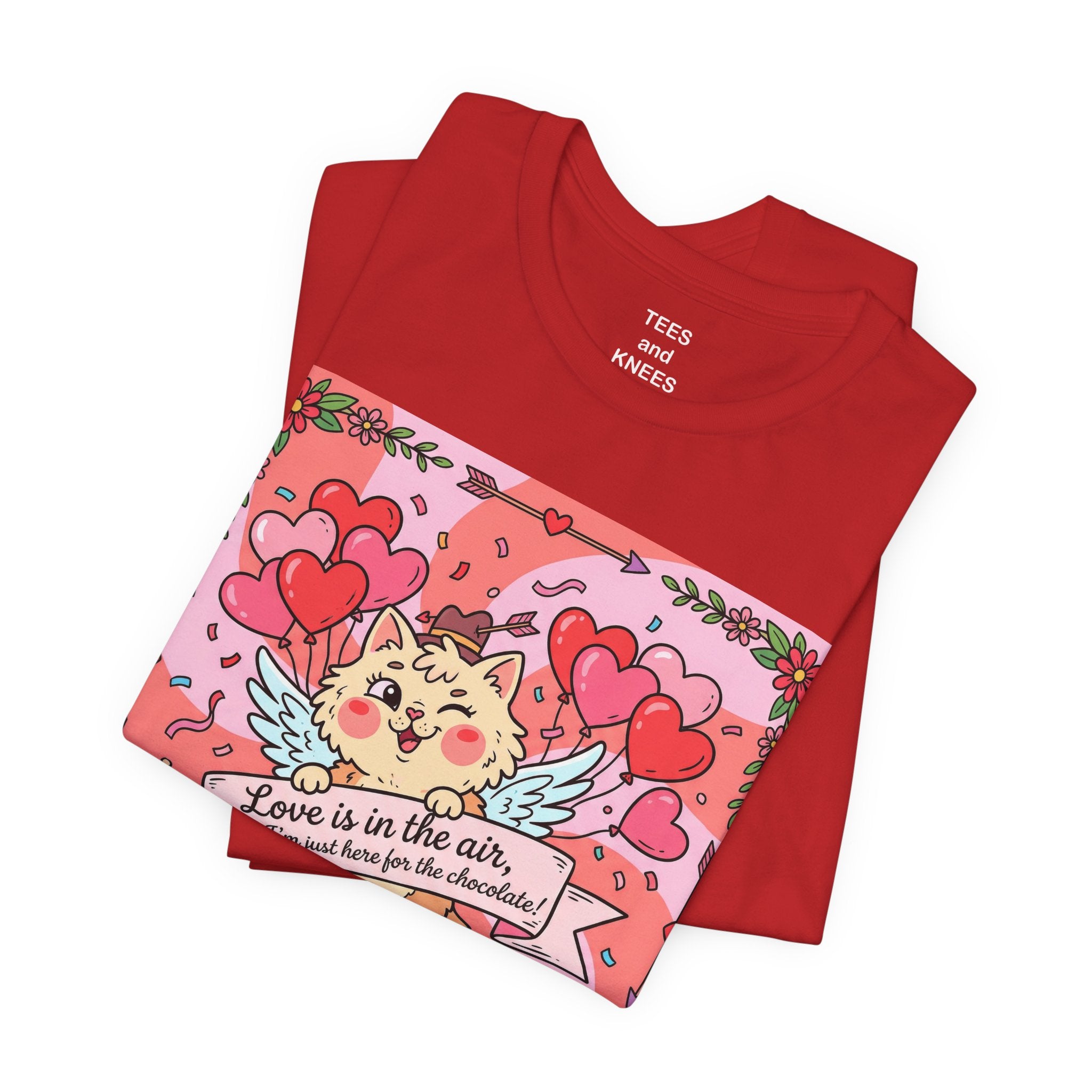 Valentine Cat Tee — "Love is in the Air" Cute Heart Kitty Graphic T-Shirt