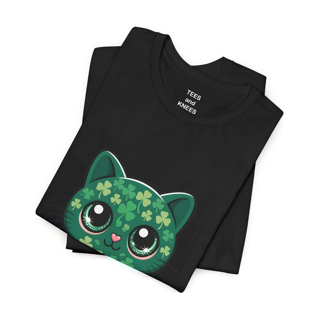 Clover Pattern Cute Cat T-Shirt | St. Patrick's Day Shamrock Kitty