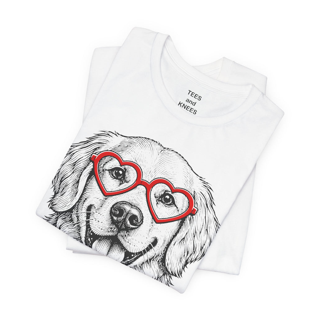 Golden Retriever with Heart Sunglasses T-Shirt | Dog Portrait Tee