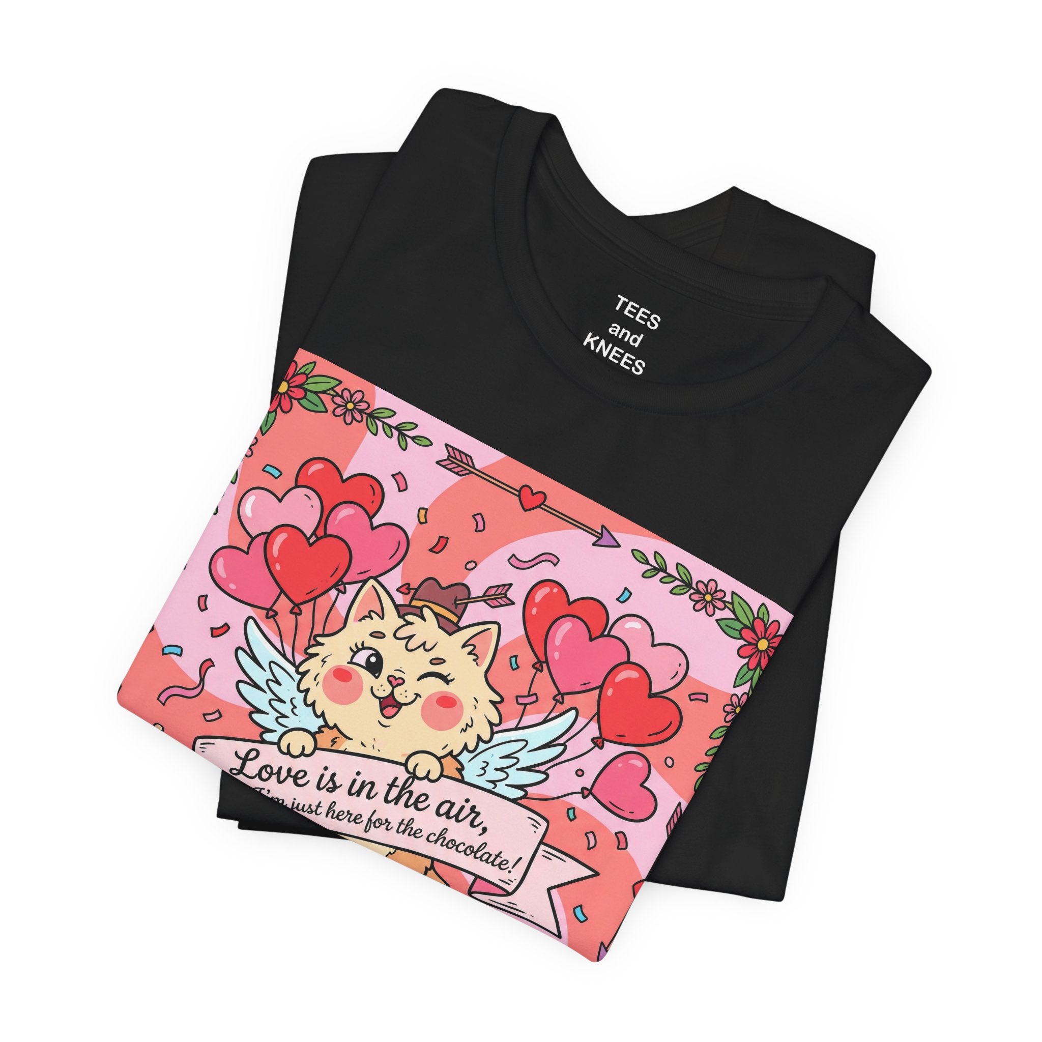 Valentine Cat Tee — "Love is in the Air" Cute Heart Kitty Graphic T-Shirt