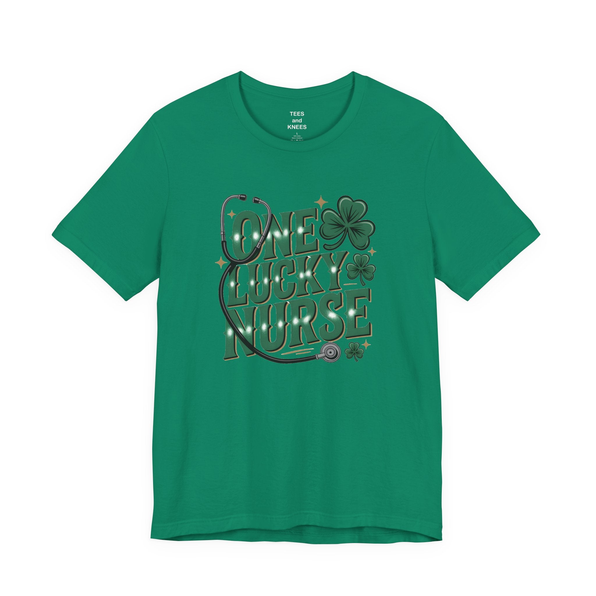 One Lucky Nurse shamrock bow Stethoscope T-Shirt | Nurse St. Patrick's Tee