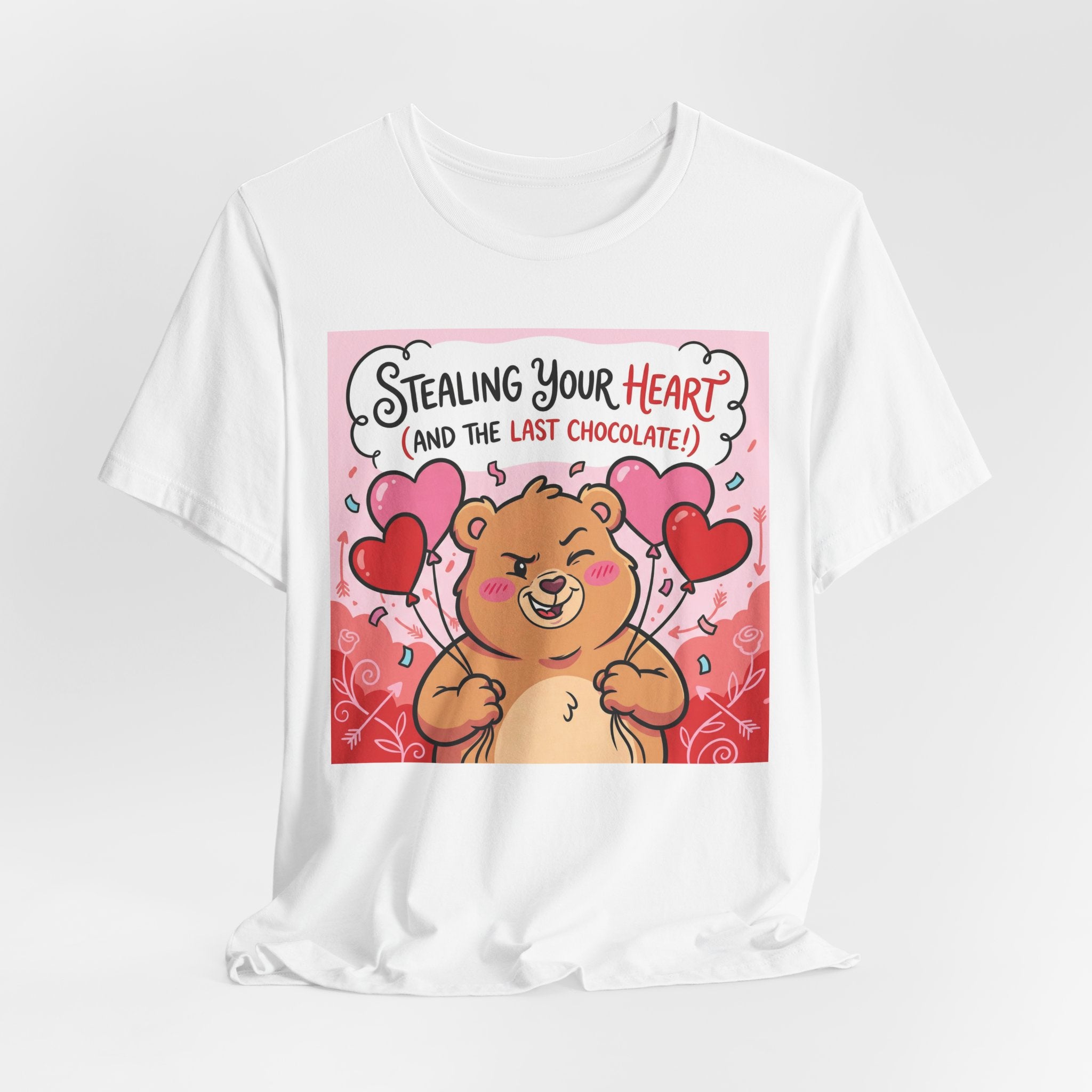 Valentine Bear Tee — "Stealing Your Heart (And The Last Chocolate)" Cute Graphic T-Shirt