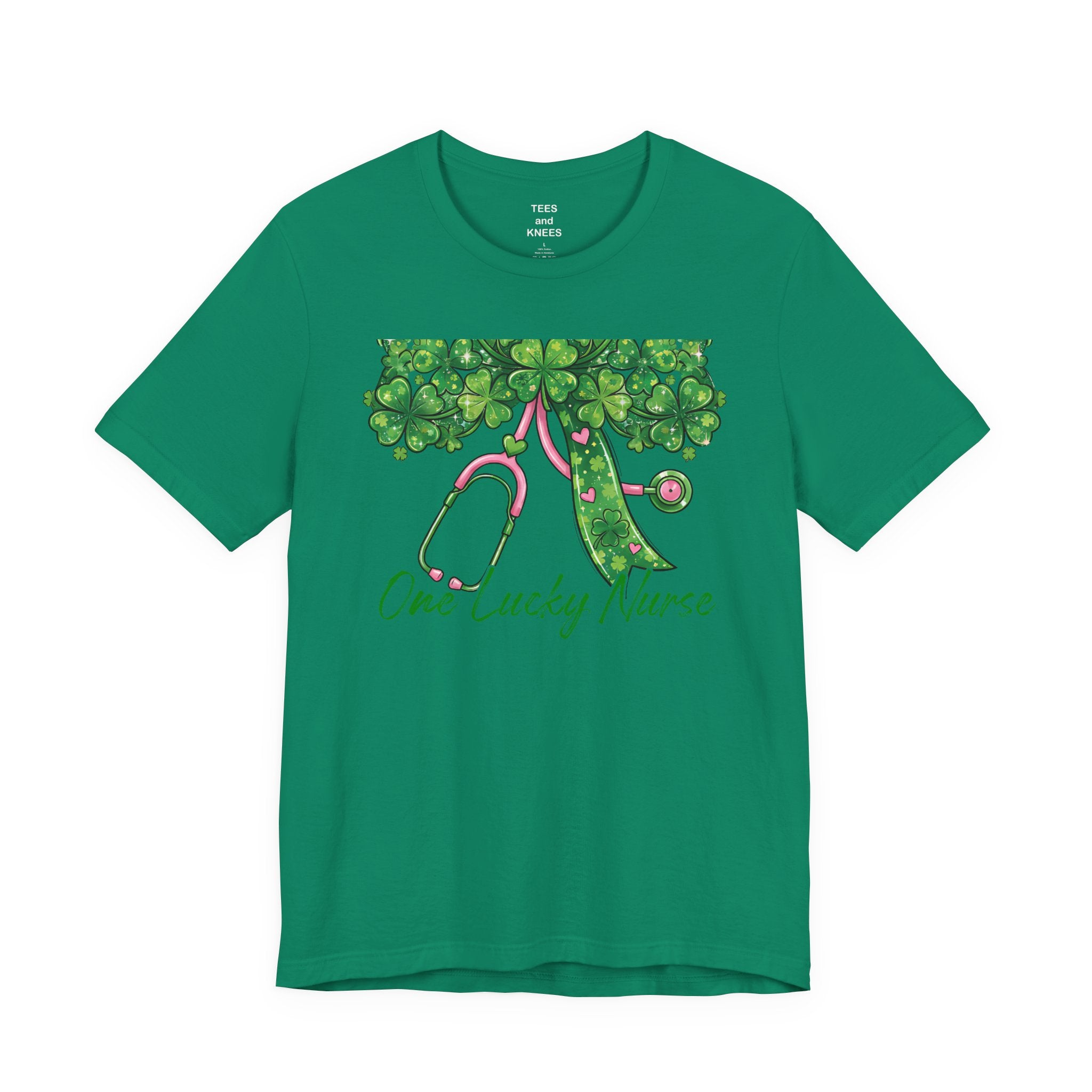 Lucky Clover Script T-Shirt | Green Shamrock Checkerboard St. Patrick's Tee