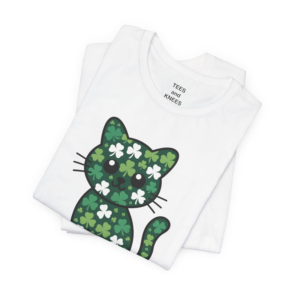 Clover Pattern Cute Cat T-Shirt | St. Patrick's Day Shamrock Kitty