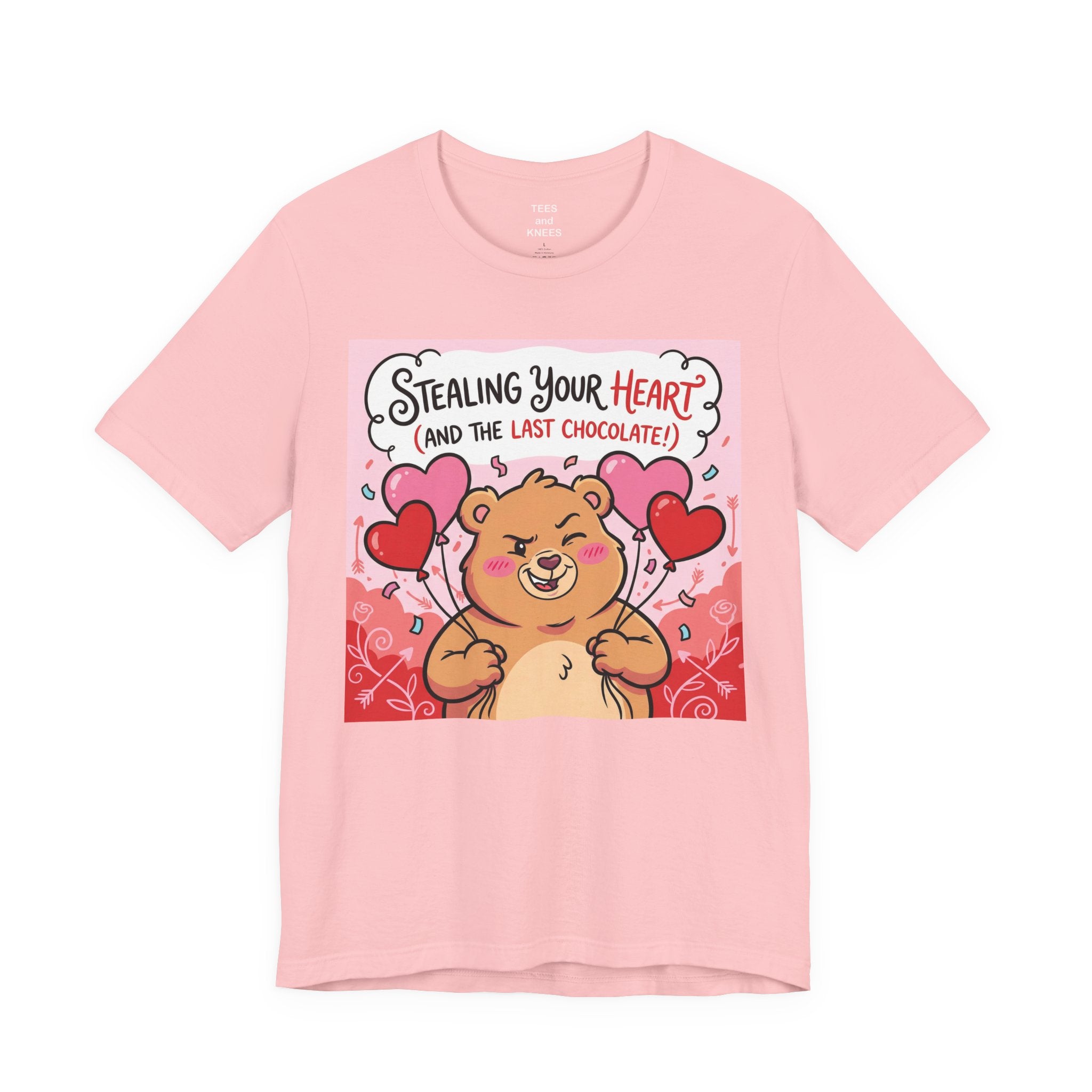 Valentine Bear Tee — "Stealing Your Heart (And The Last Chocolate)" Cute Graphic T-Shirt