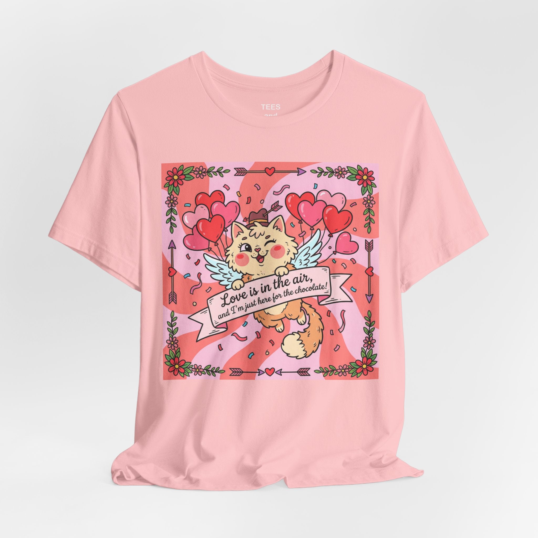 Valentine Cat Tee — "Love is in the Air" Cute Heart Kitty Graphic T-Shirt
