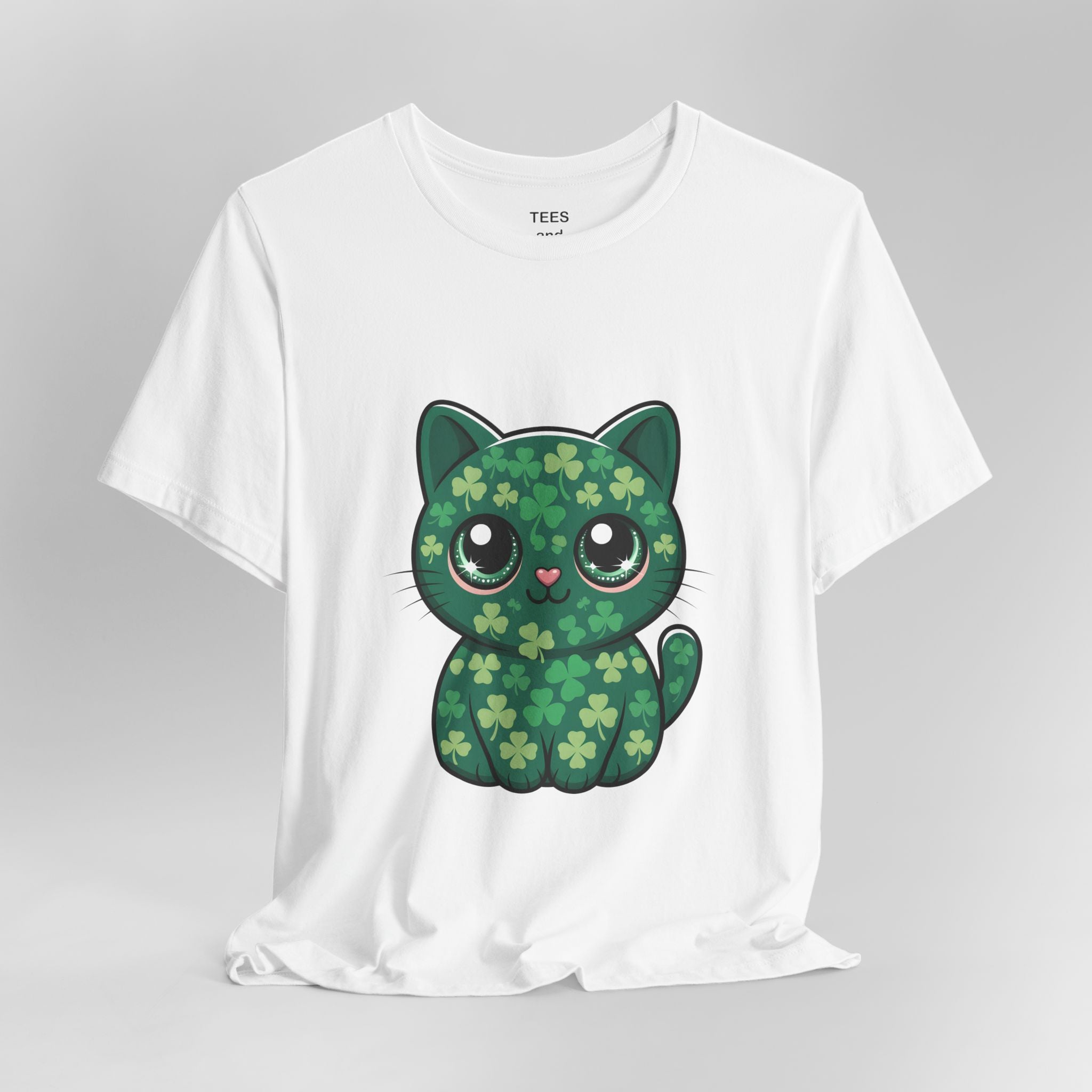 Clover Pattern Cute Cat T-Shirt | St. Patrick's Day Shamrock Kitty