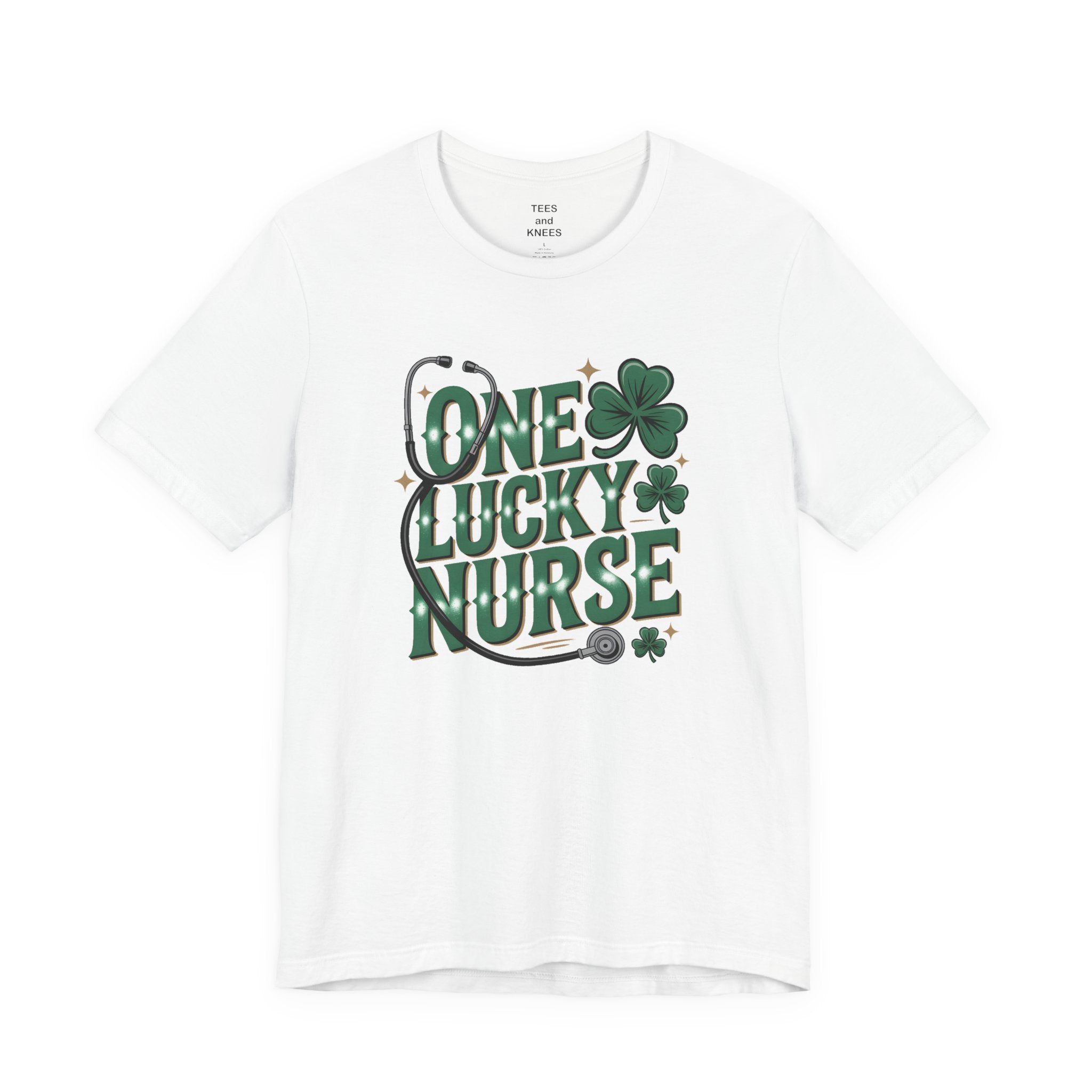 One Lucky Nurse shamrock bow Stethoscope T-Shirt | Nurse St. Patrick's Tee