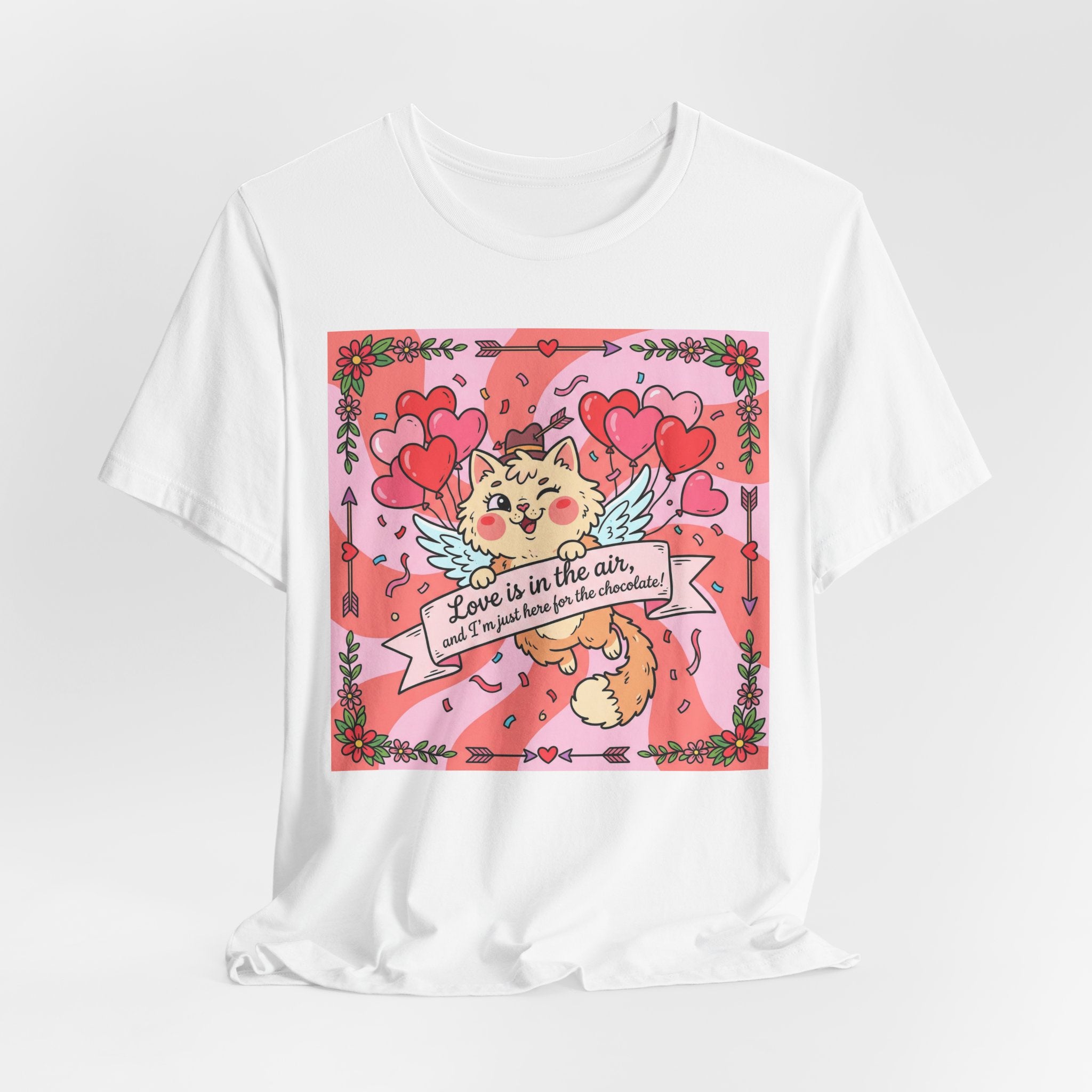 Valentine Cat Tee — "Love is in the Air" Cute Heart Kitty Graphic T-Shirt