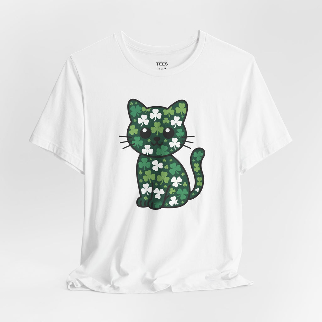 Clover Pattern Cute Cat T-Shirt | St. Patrick's Day Shamrock Kitty