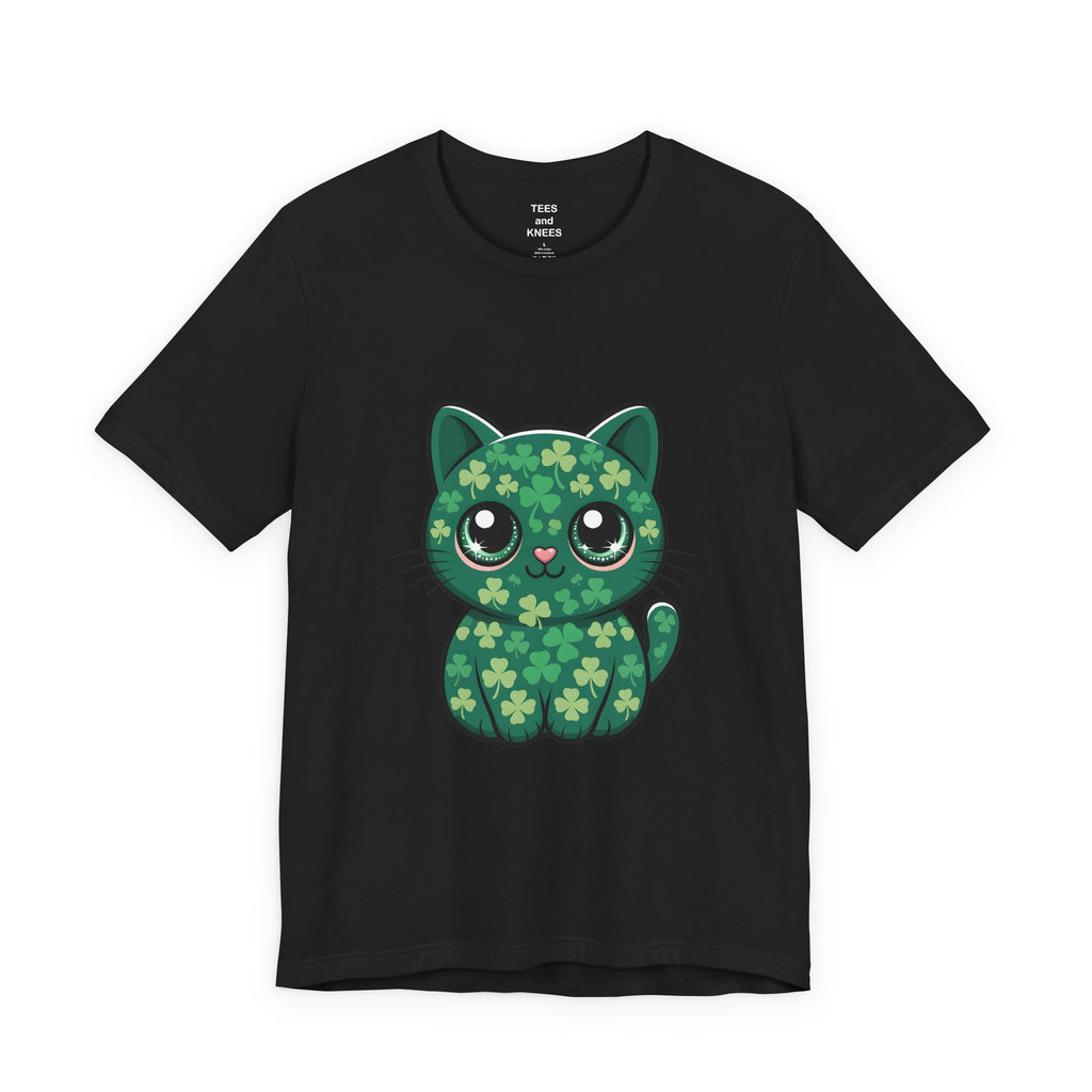 Clover Pattern Cute Cat T-Shirt | St. Patrick's Day Shamrock Kitty