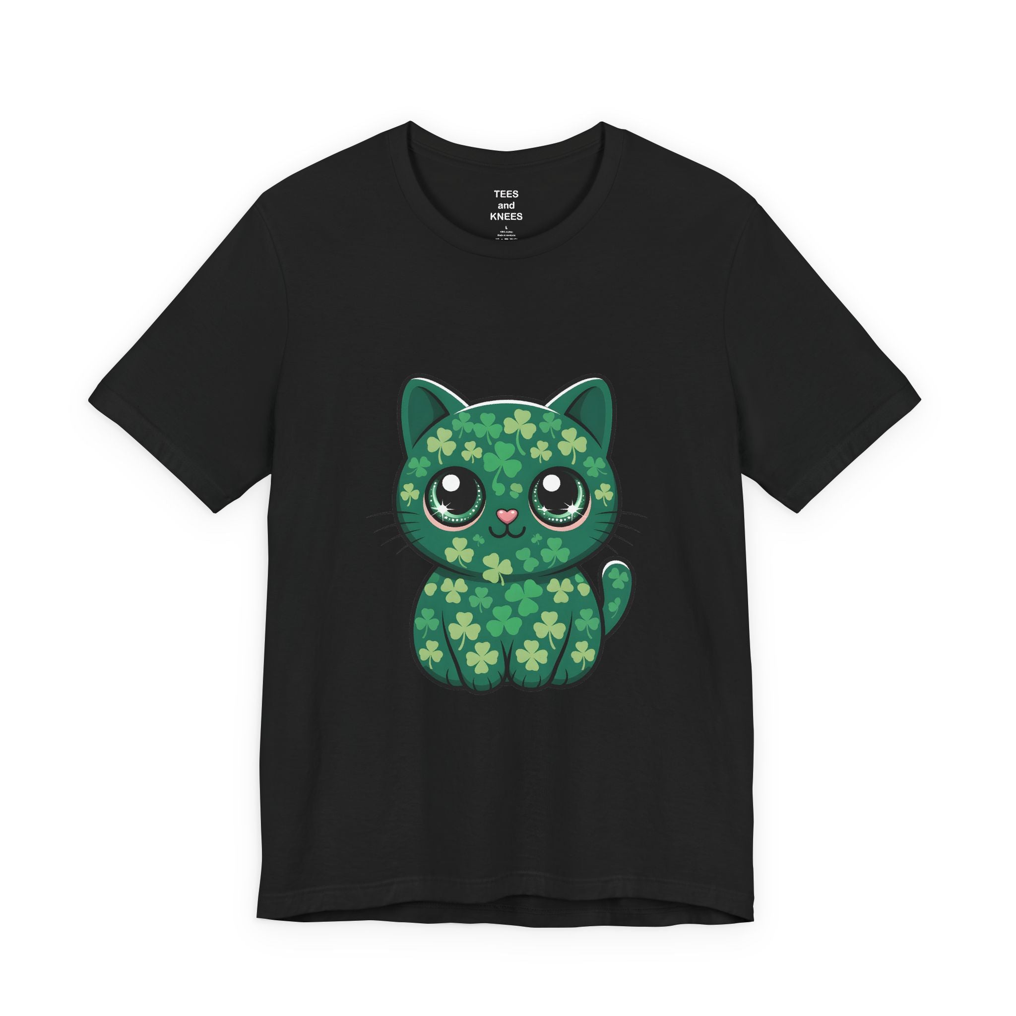 Clover Pattern Cute Cat T-Shirt | St. Patrick's Day Shamrock Kitty